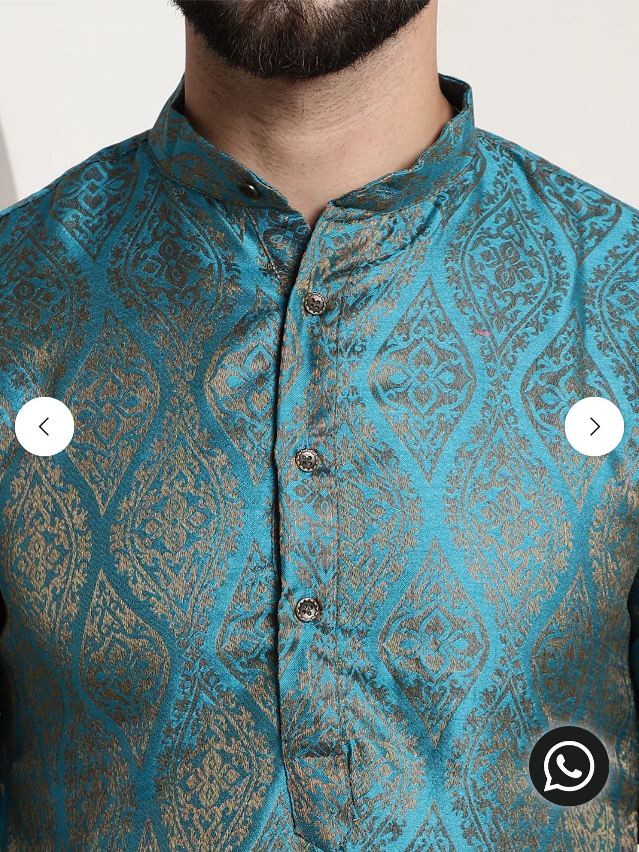 MEN'S SILK BLEND SELF DESIGN TEAL BLUE LONG KURTA SET IN GERMANY