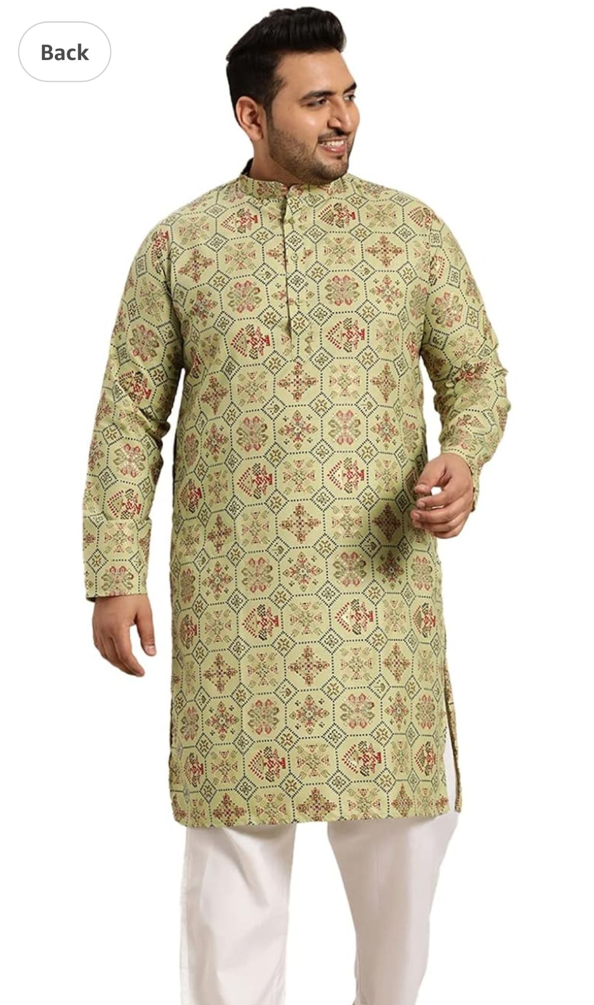 Men's Cotton Linen Cream and Multi Printed Kurta and White Pyjama in Berlin
