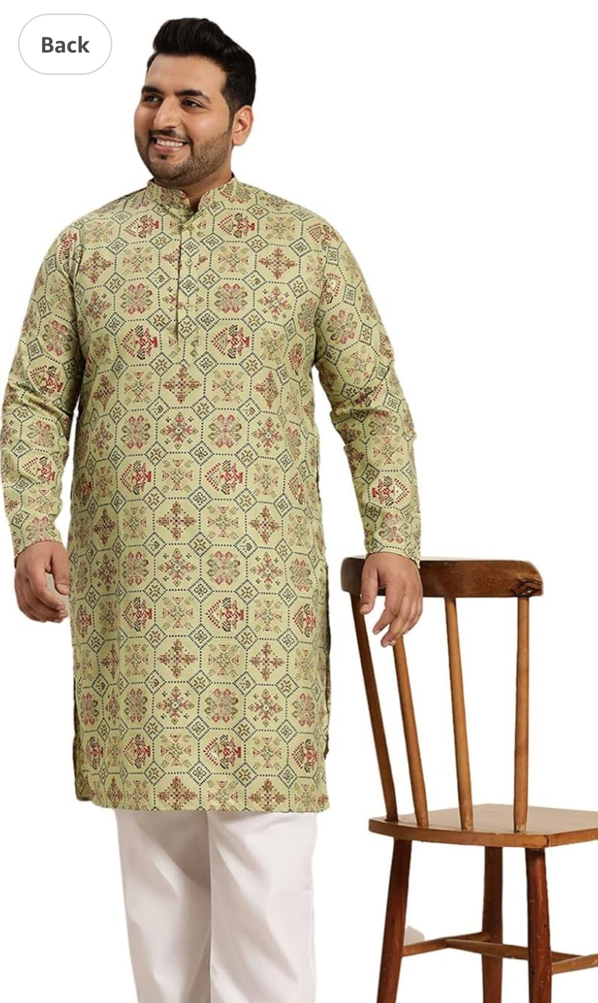 Men's Cotton Linen Cream and Multi Printed Kurta and White Pyjama in Berlin
