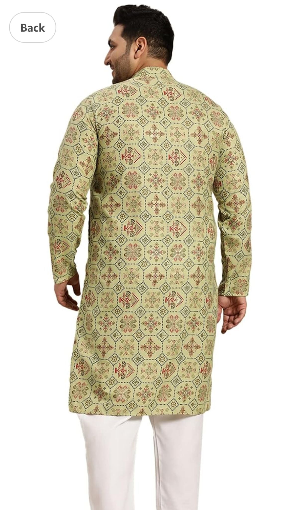 Men's Cotton Linen Cream and Multi Printed Kurta and White Pyjama in Berlin