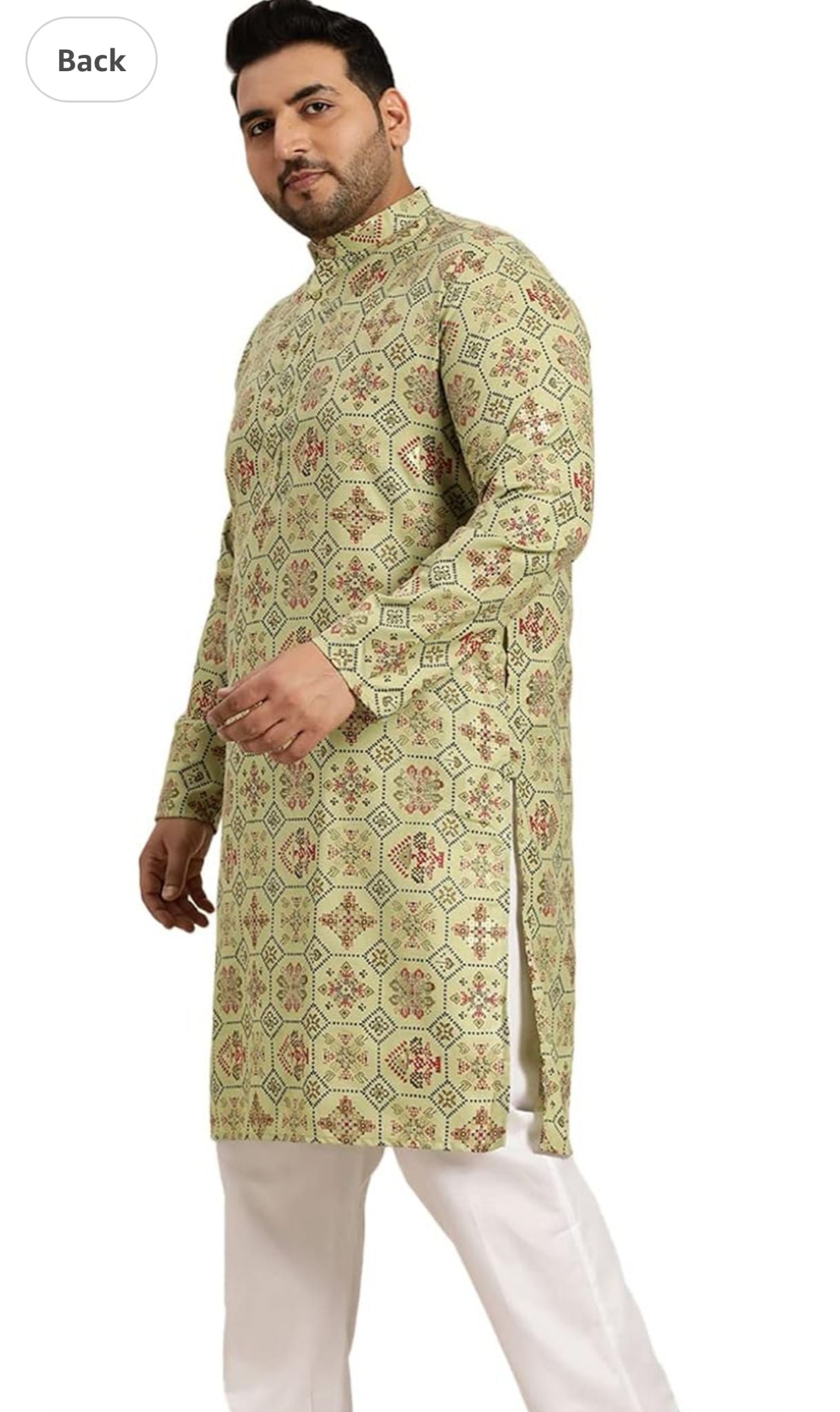 Men's Cotton Linen Cream and Multi Printed Kurta and White Pyjama in Berlin