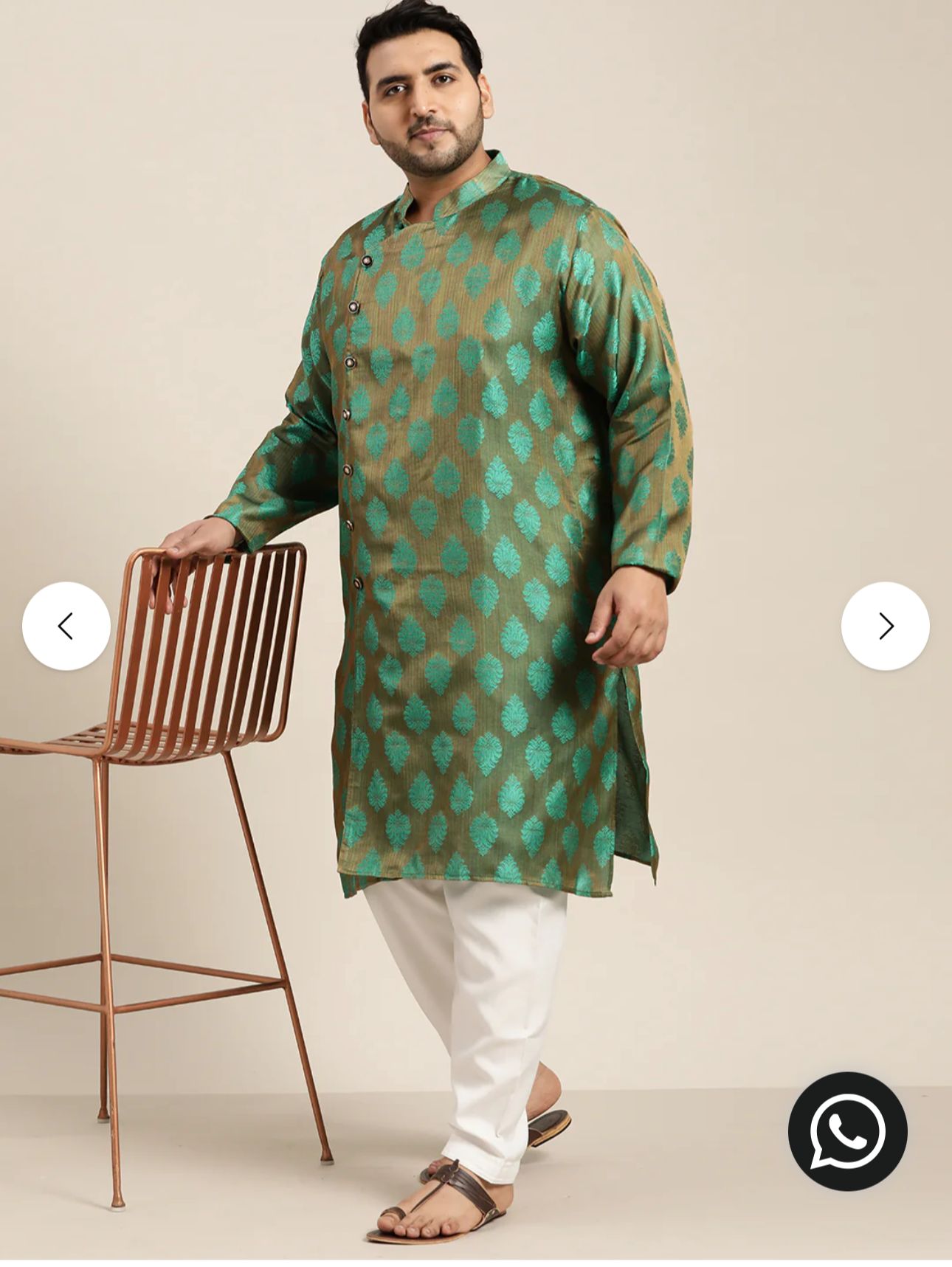 Men's Jacquard Silk Dark Green Kurta & Off-White Churidar Pyjama Set in Berlin