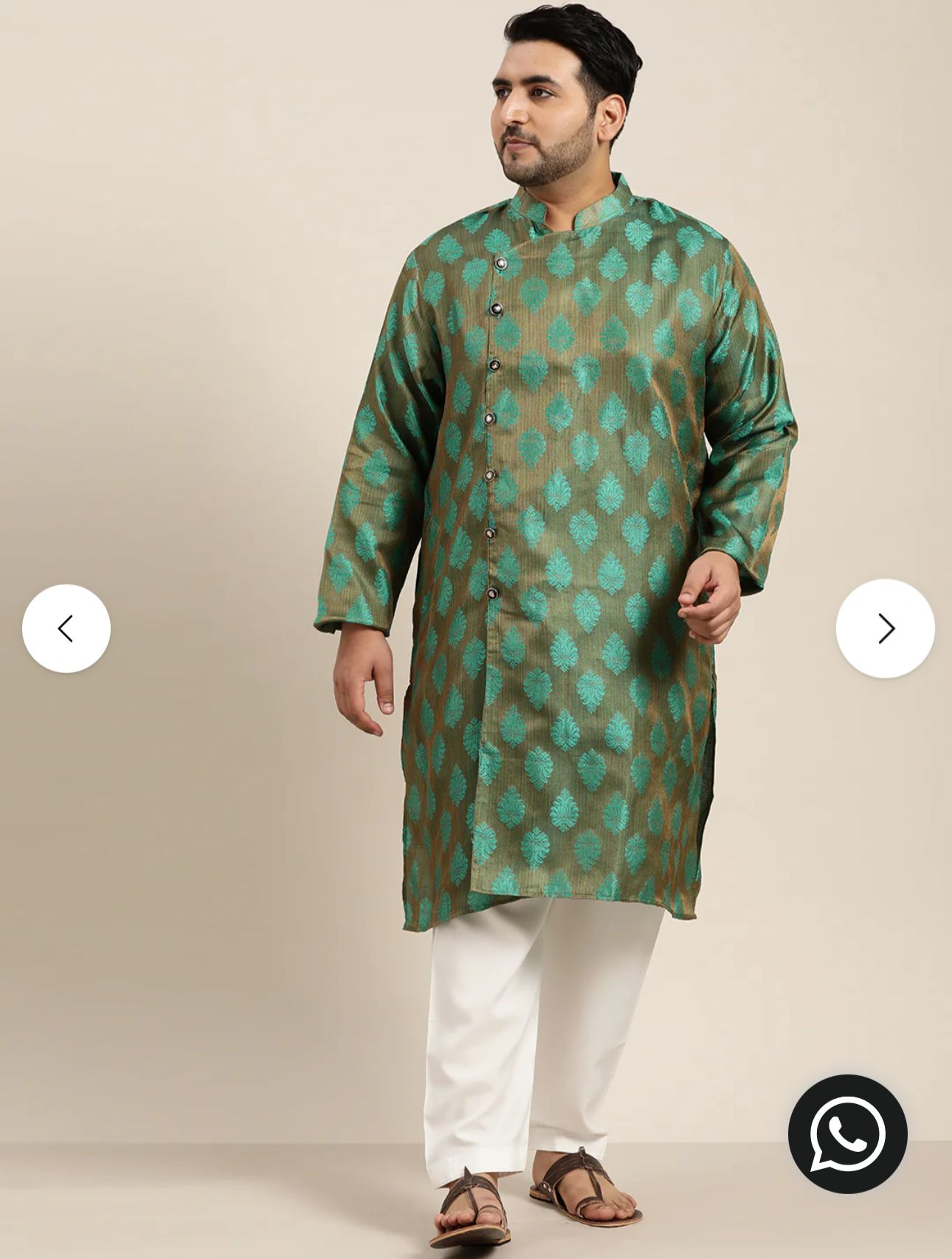 Men's Jacquard Silk Dark Green Kurta & Off-White Churidar Pyjama Set in Berlin