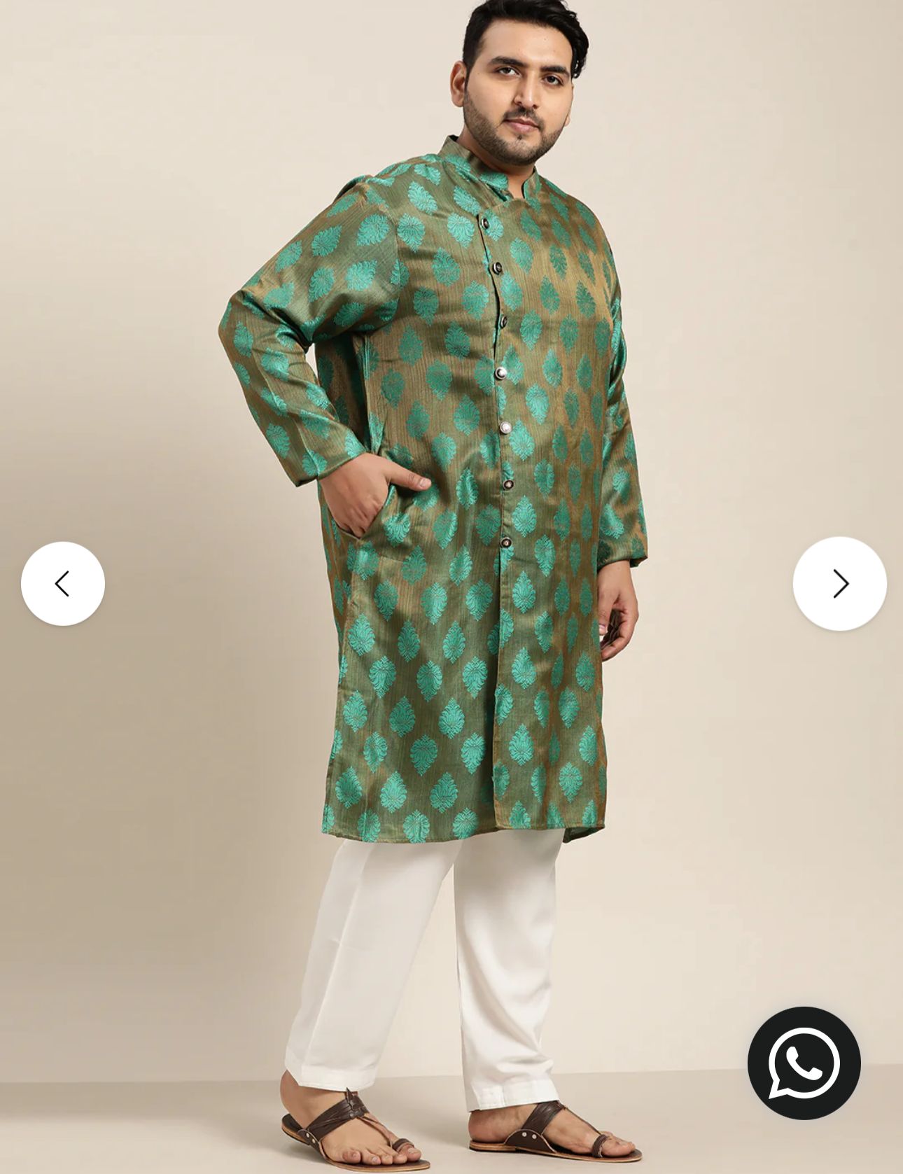 Men's Jacquard Silk Dark Green Kurta & Off-White Churidar Pyjama Set in Berlin