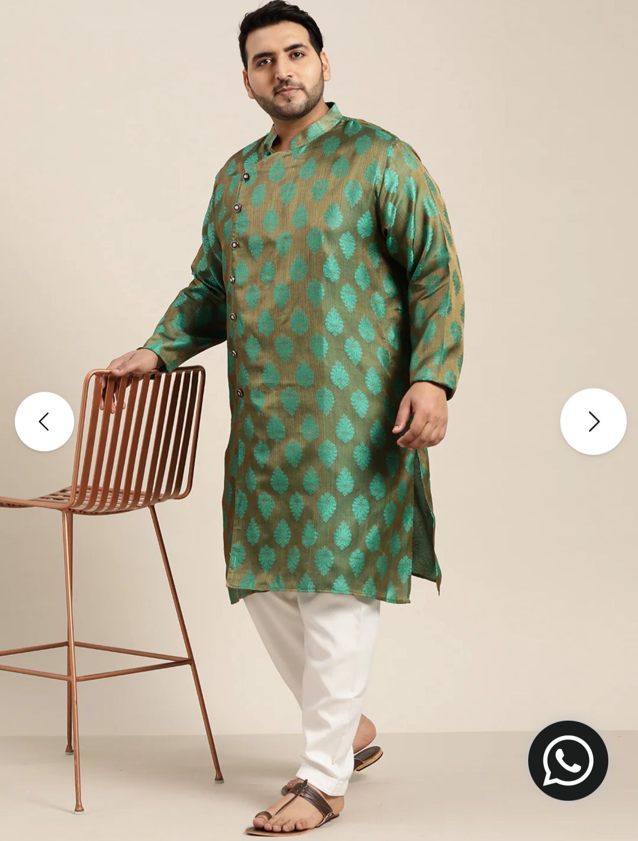 Men's Jacquard Silk Dark Green Kurta & Off-White Churidar Pyjama Set in Berlin