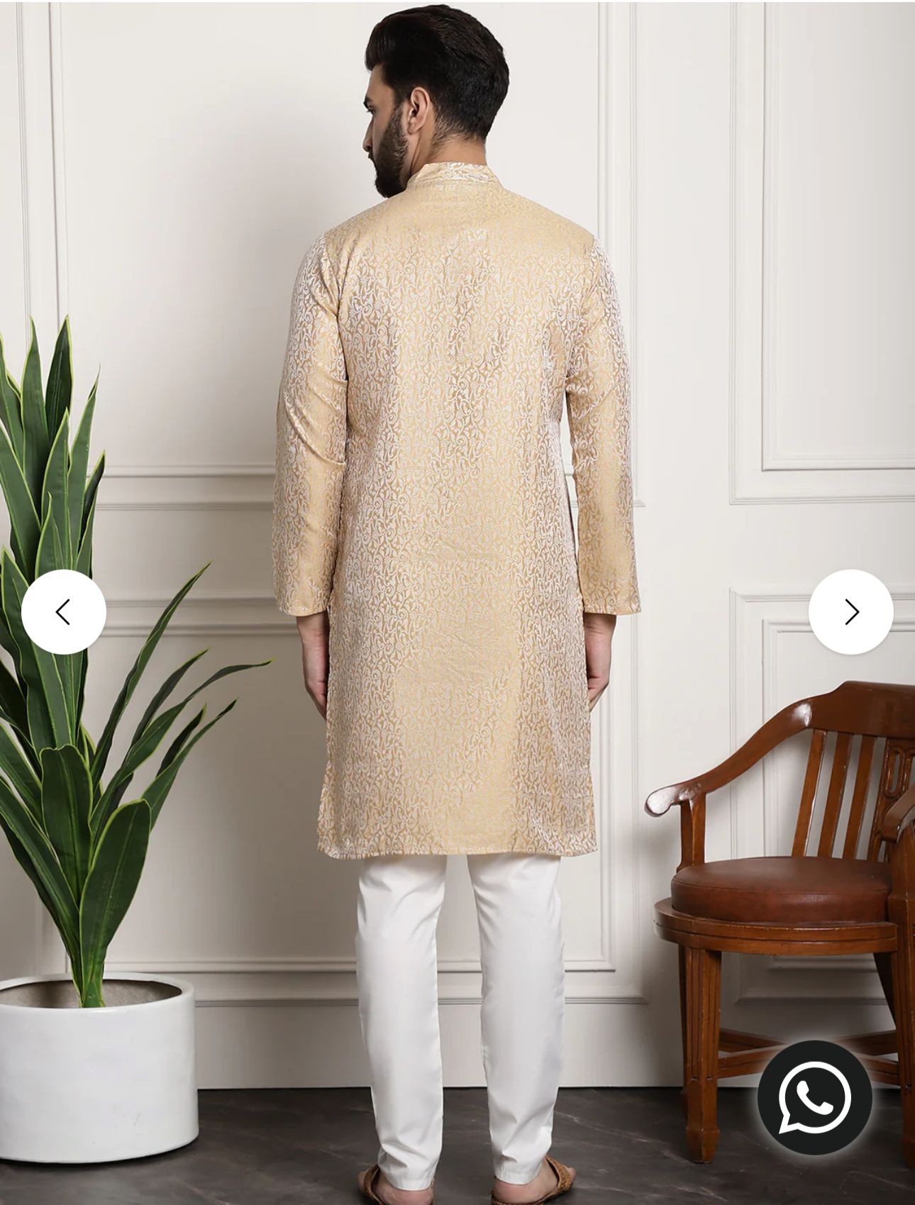 Men's Gold Jacquard Silk Kurta & Churidaar Pyjama in Germany