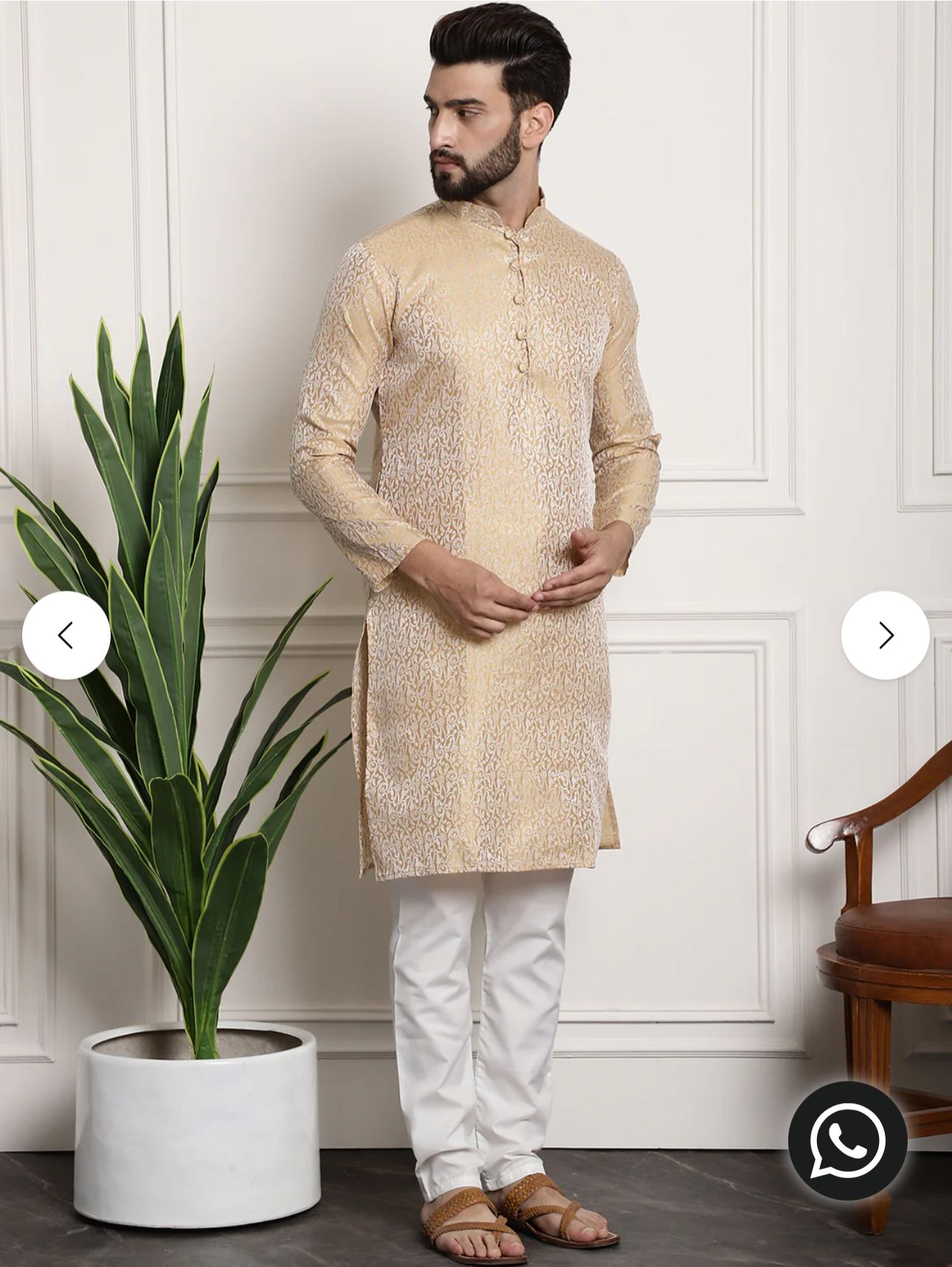 Men's Gold Jacquard Silk Kurta & Churidaar Pyjama in Germany