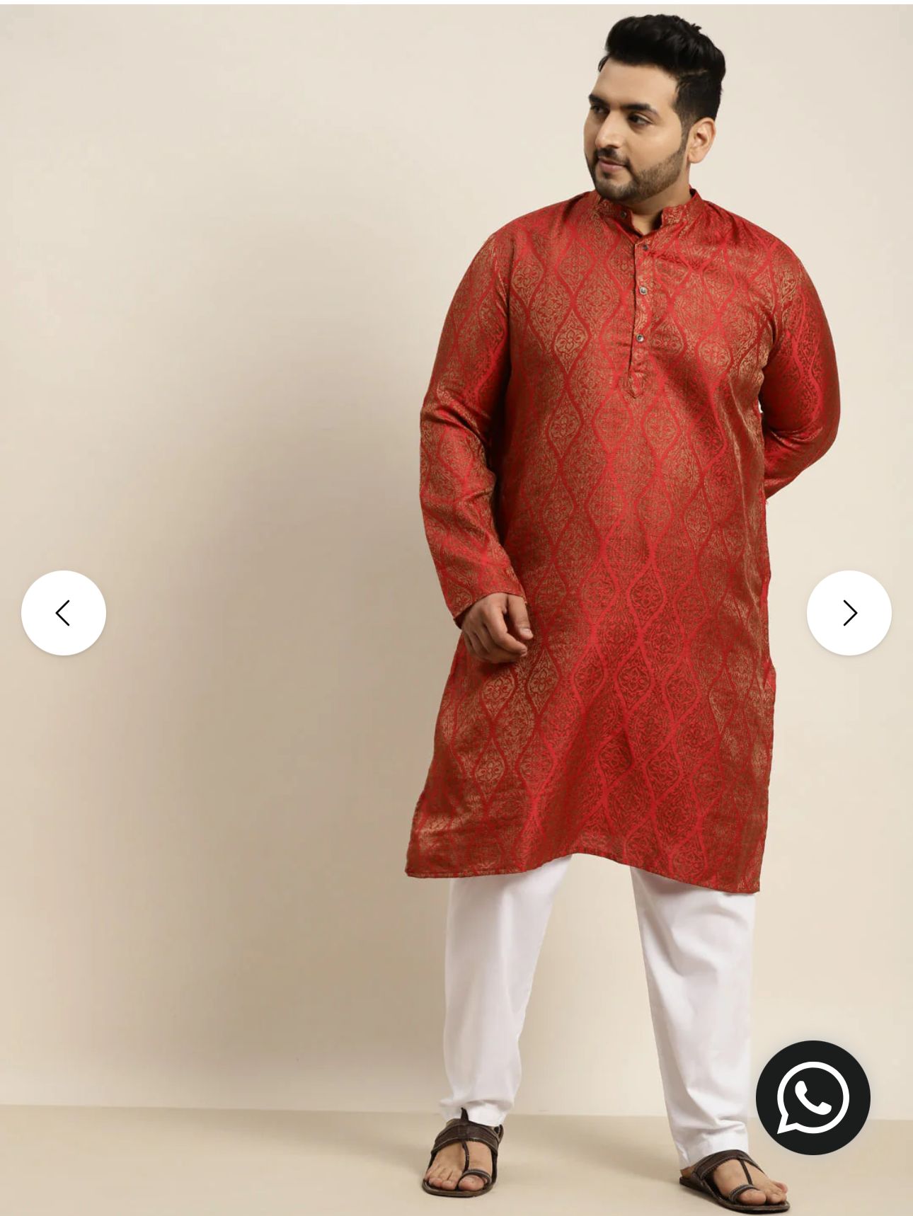 Men's Jacquard Silk Red & Gold Kurta in Germany