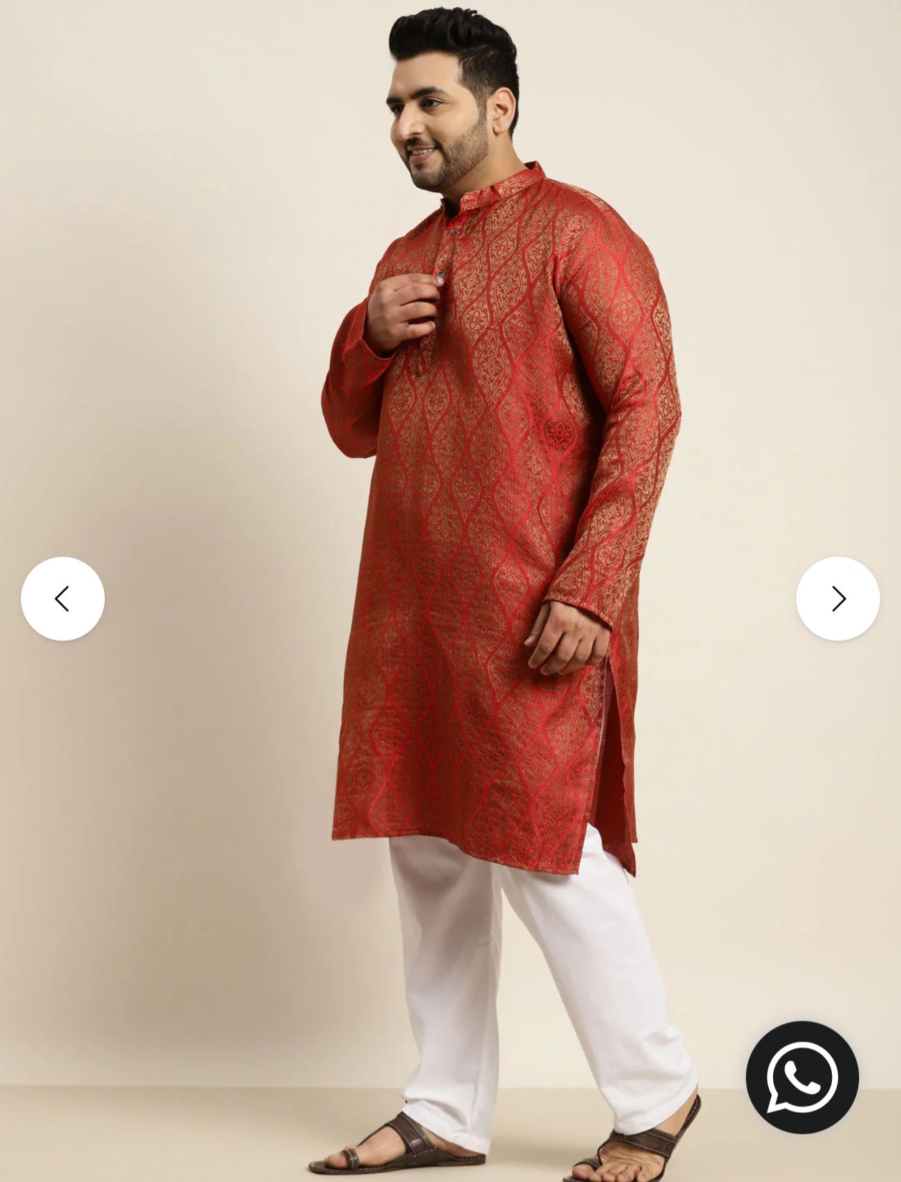 Men's Jacquard Silk Red & Gold Kurta in Germany