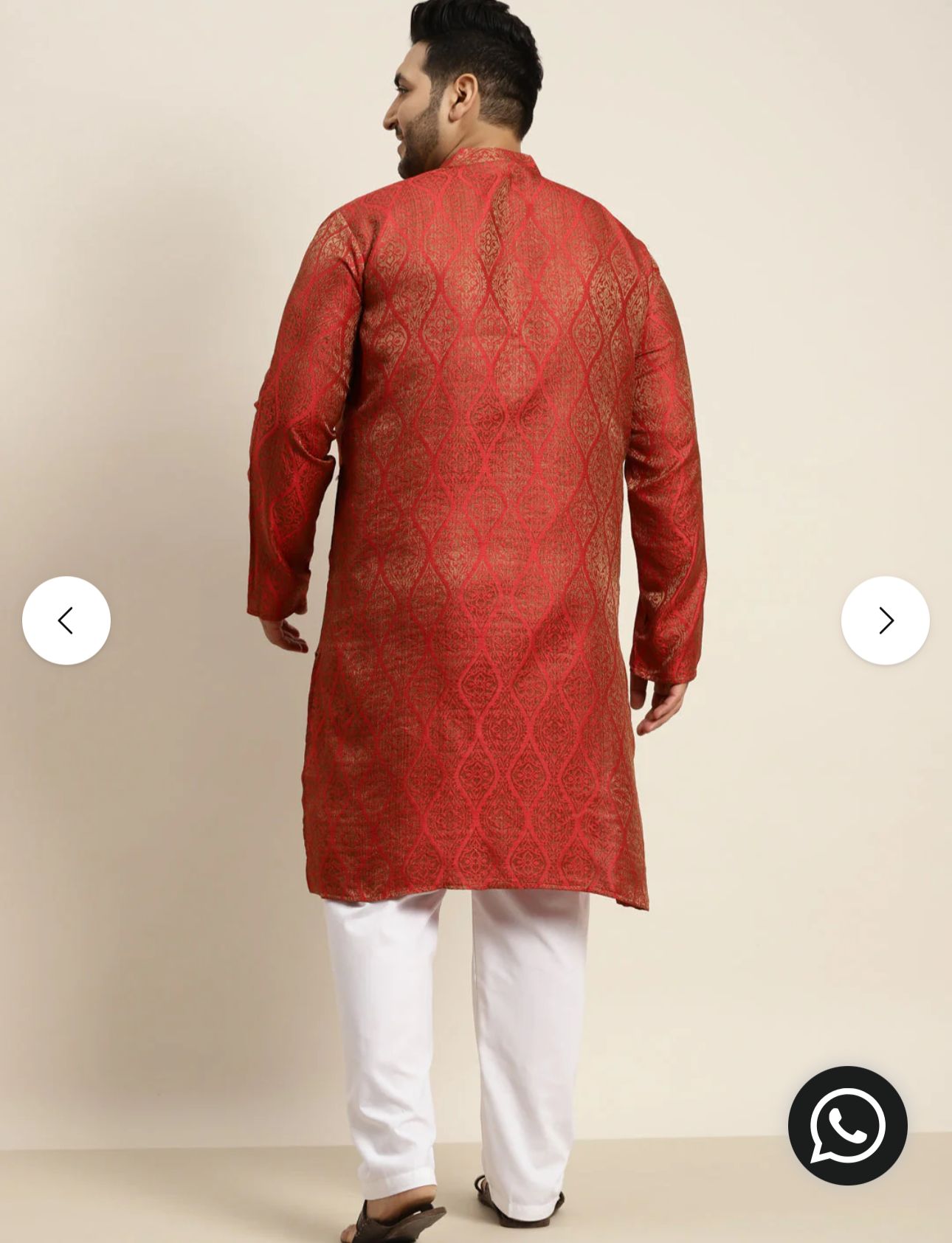 Men's Jacquard Silk Red & Gold Kurta in Germany