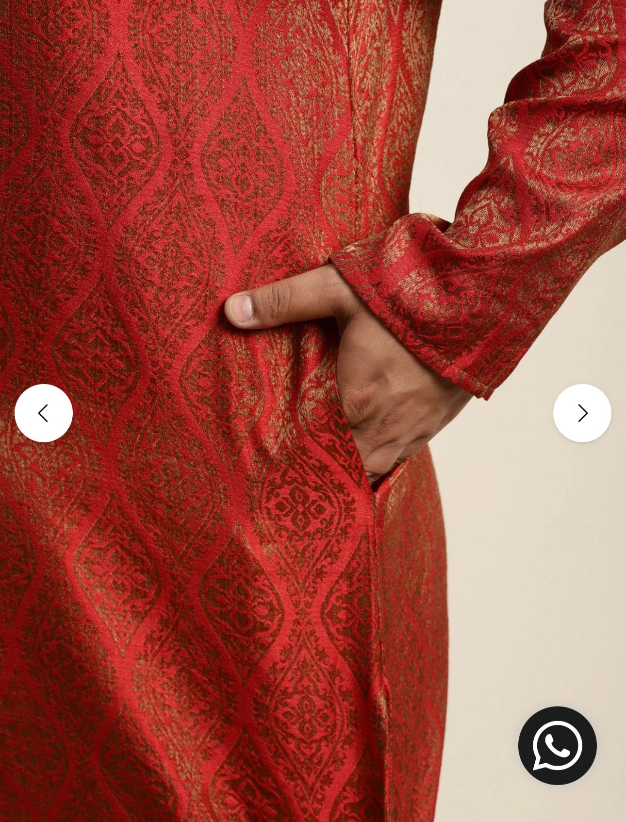 Men's Jacquard Silk Red & Gold Kurta in Germany