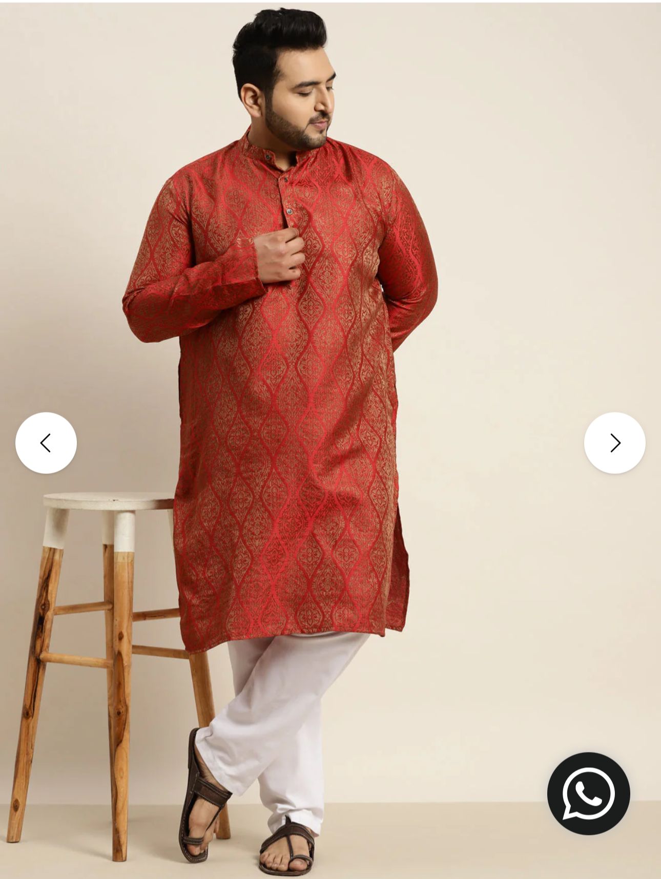 Men's Jacquard Silk Red & Gold Kurta in Germany