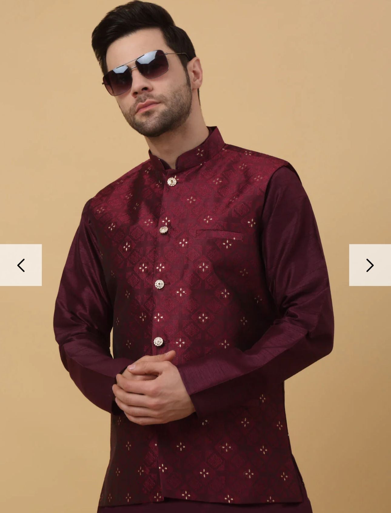 Men Purple Kurta & Churidar with Jacquard Maroon Nehru Jacket in Germany