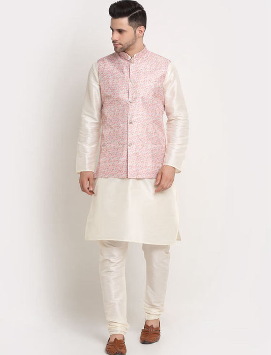 Men Kurta & Churidar with Thread Work Pink Nehru Jacket in Germany