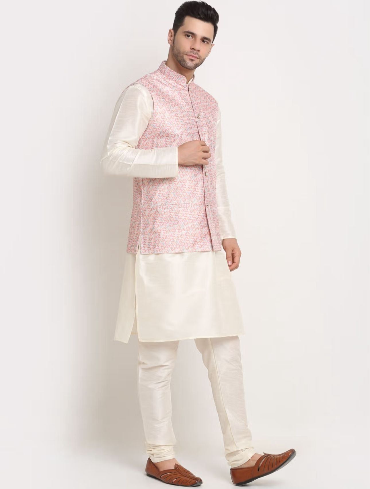 Men Kurta & Churidar with Thread Work Pink Nehru Jacket in Germany