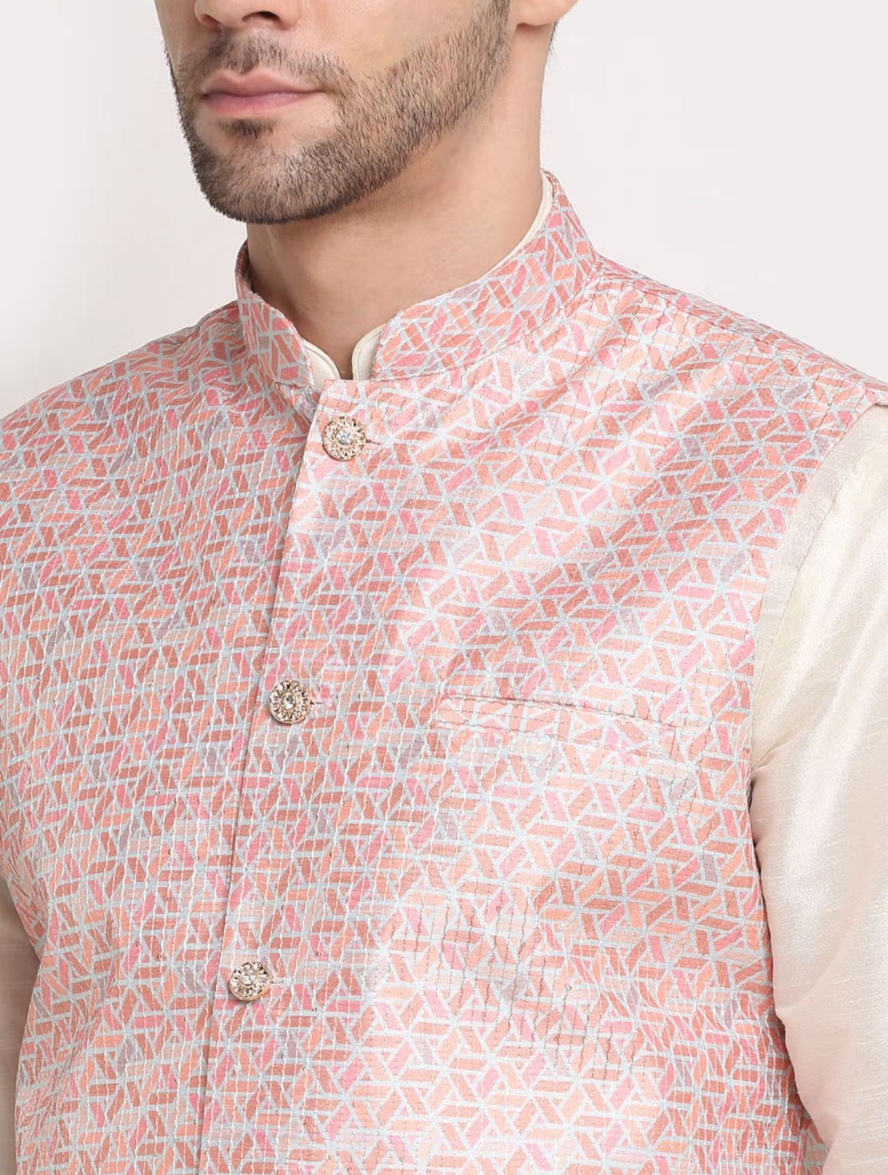 Men Kurta & Churidar with Thread Work Pink Nehru Jacket in Germany