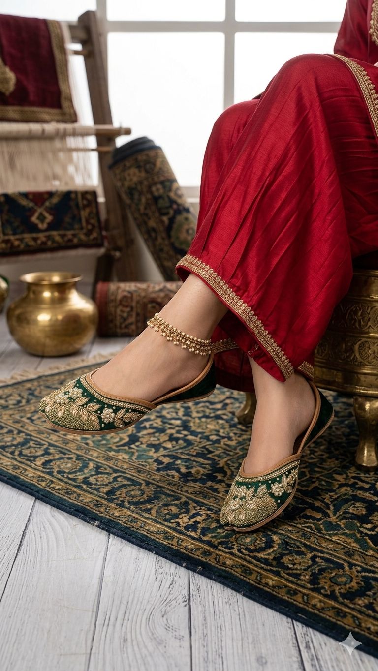 Dark Green Zardosi Work Hand Embroidered Jutti in Germany