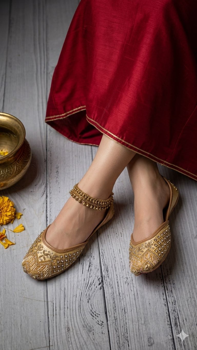 Yellow Zardosi Work Hand Embroidered Jutti in Germany