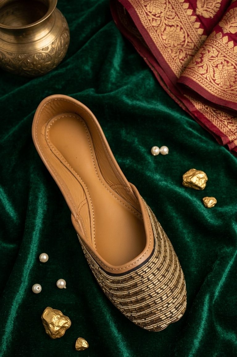 Golden Zardosi Work Hand Embroidered Jutti in Germany