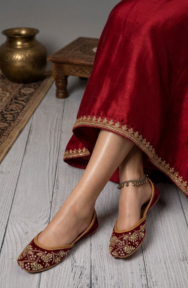 Maroon Zardosi Work Hand Embroidered Jutti in Germany