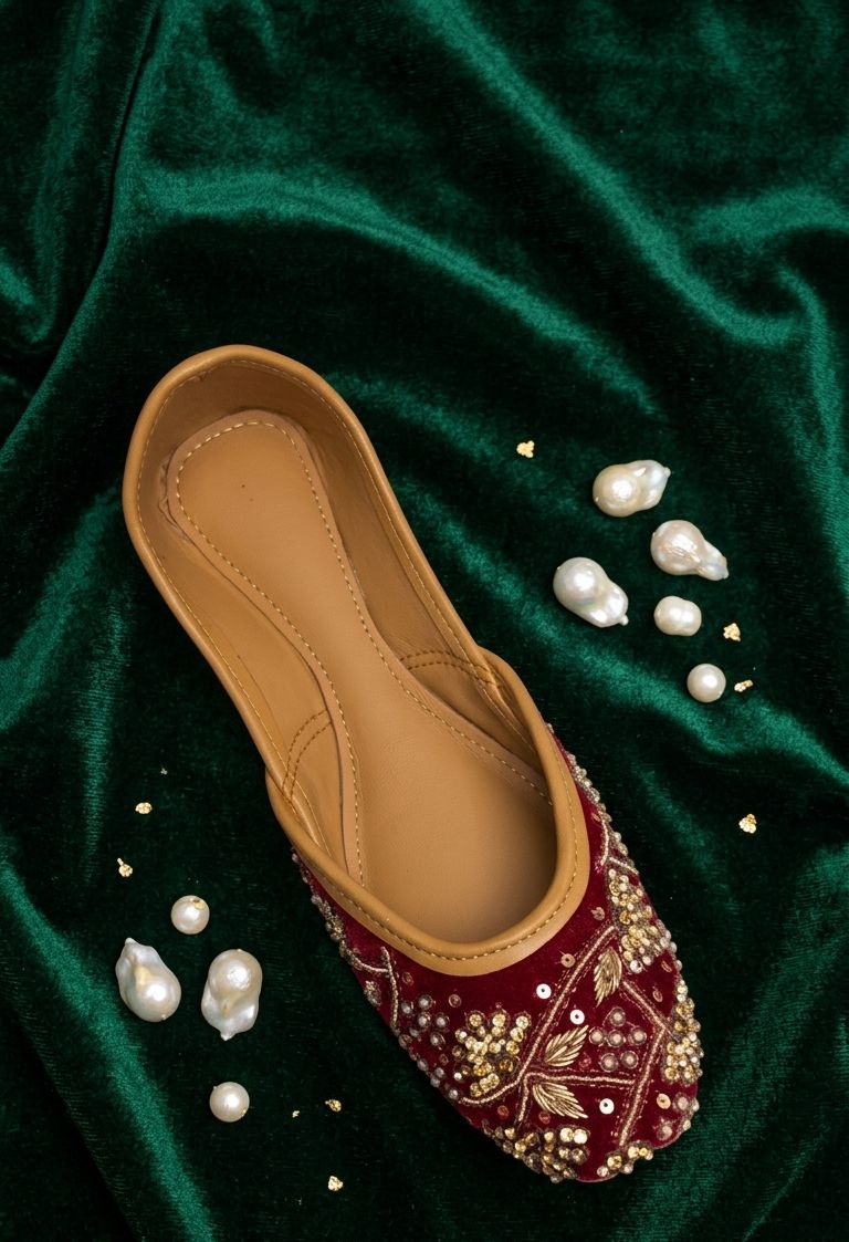 Maroon Zardosi Work Hand Embroidered Jutti in Germany