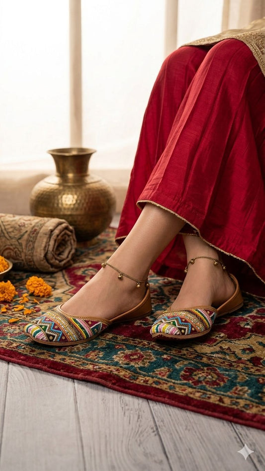 Multicolor Zardosi Work Hand Embroidered Jutti in Berlin