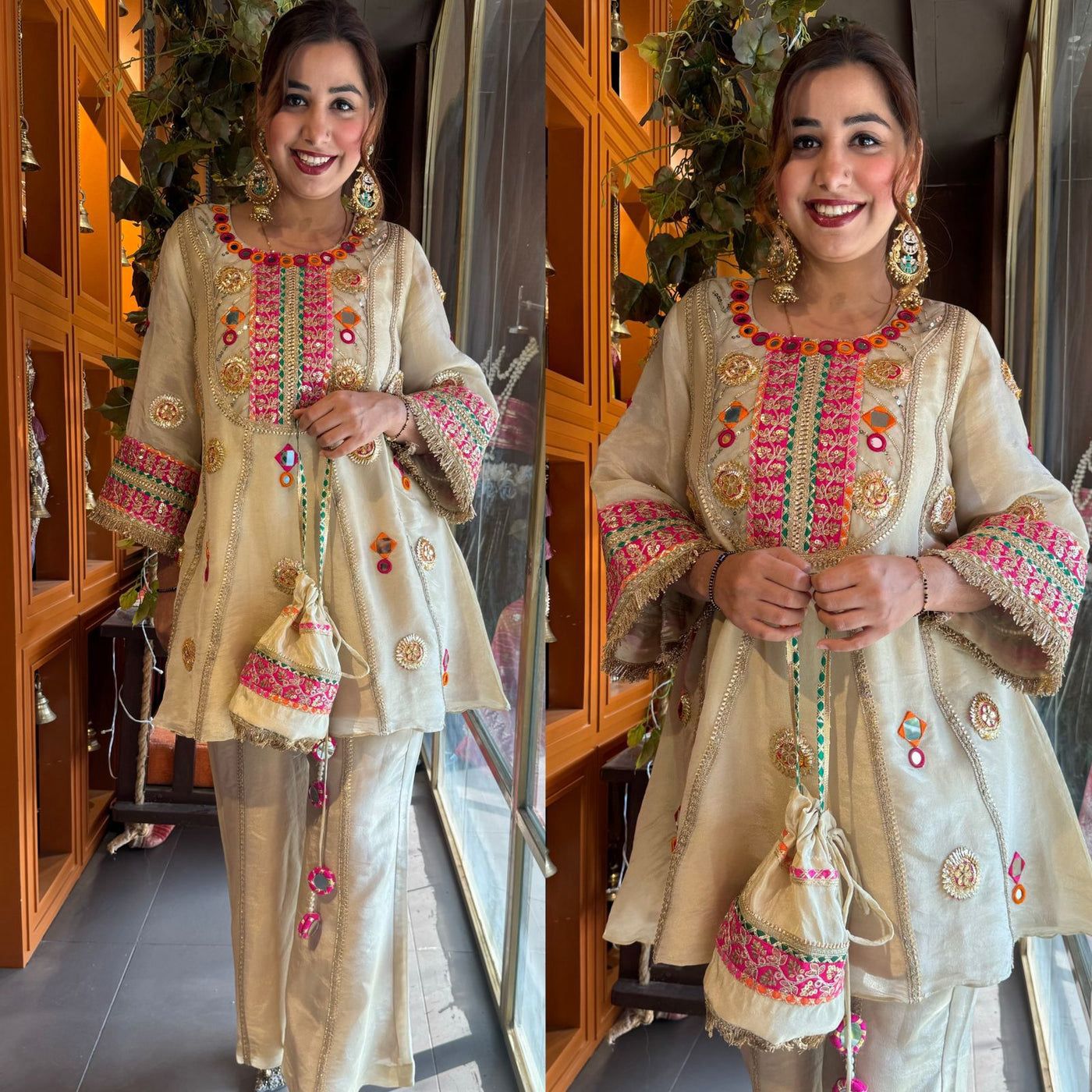TRENDY CO-ORD SET MIRROR AND SEQUENCE EMBROIDERY WORK IN GERMANY