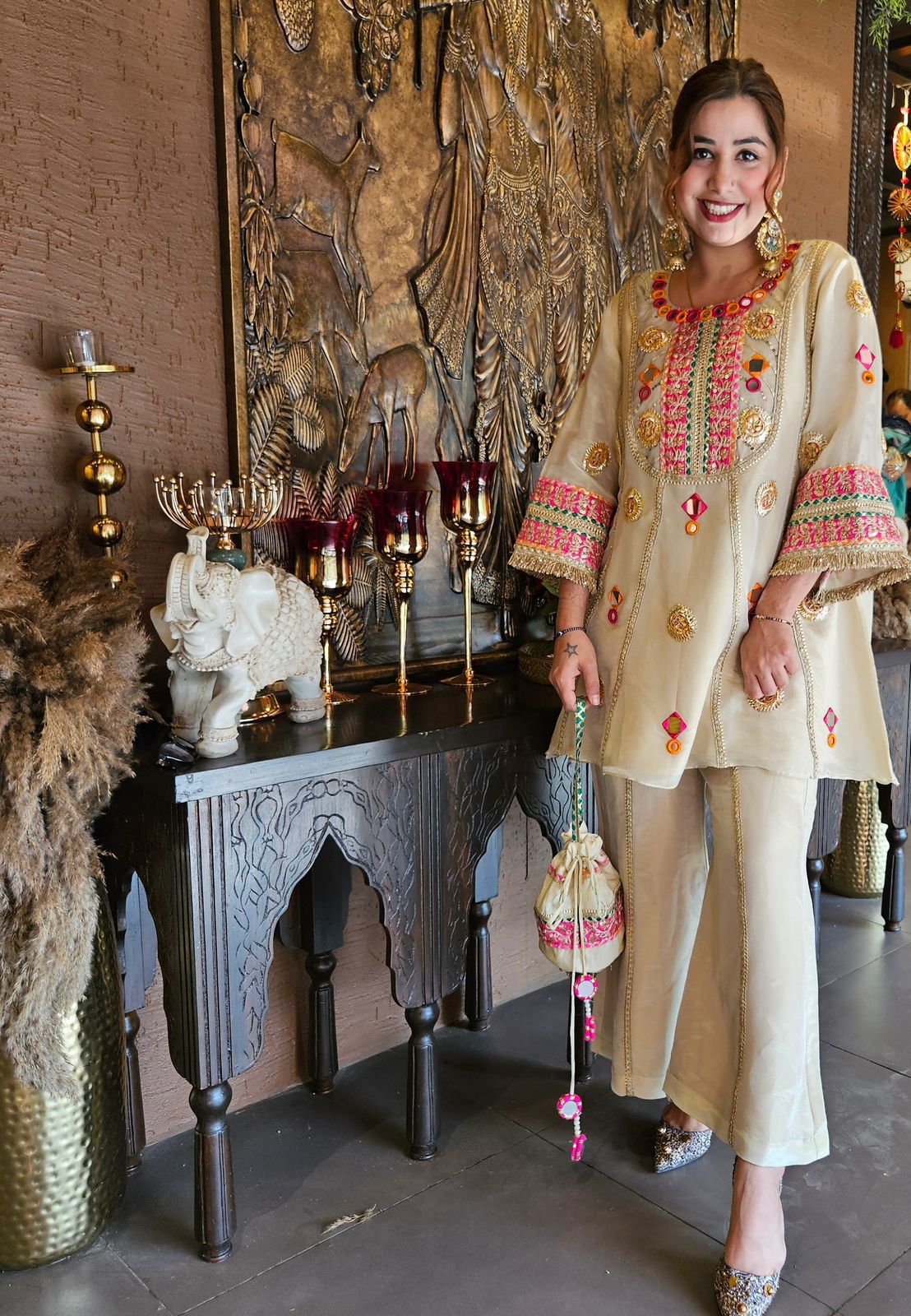 TRENDY CO-ORD SET MIRROR AND SEQUENCE EMBROIDERY WORK IN GERMANY