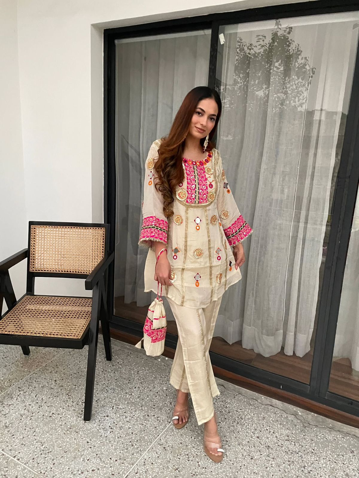 TRENDY CO-ORD SET MIRROR AND SEQUENCE EMBROIDERY WORK IN GERMANY