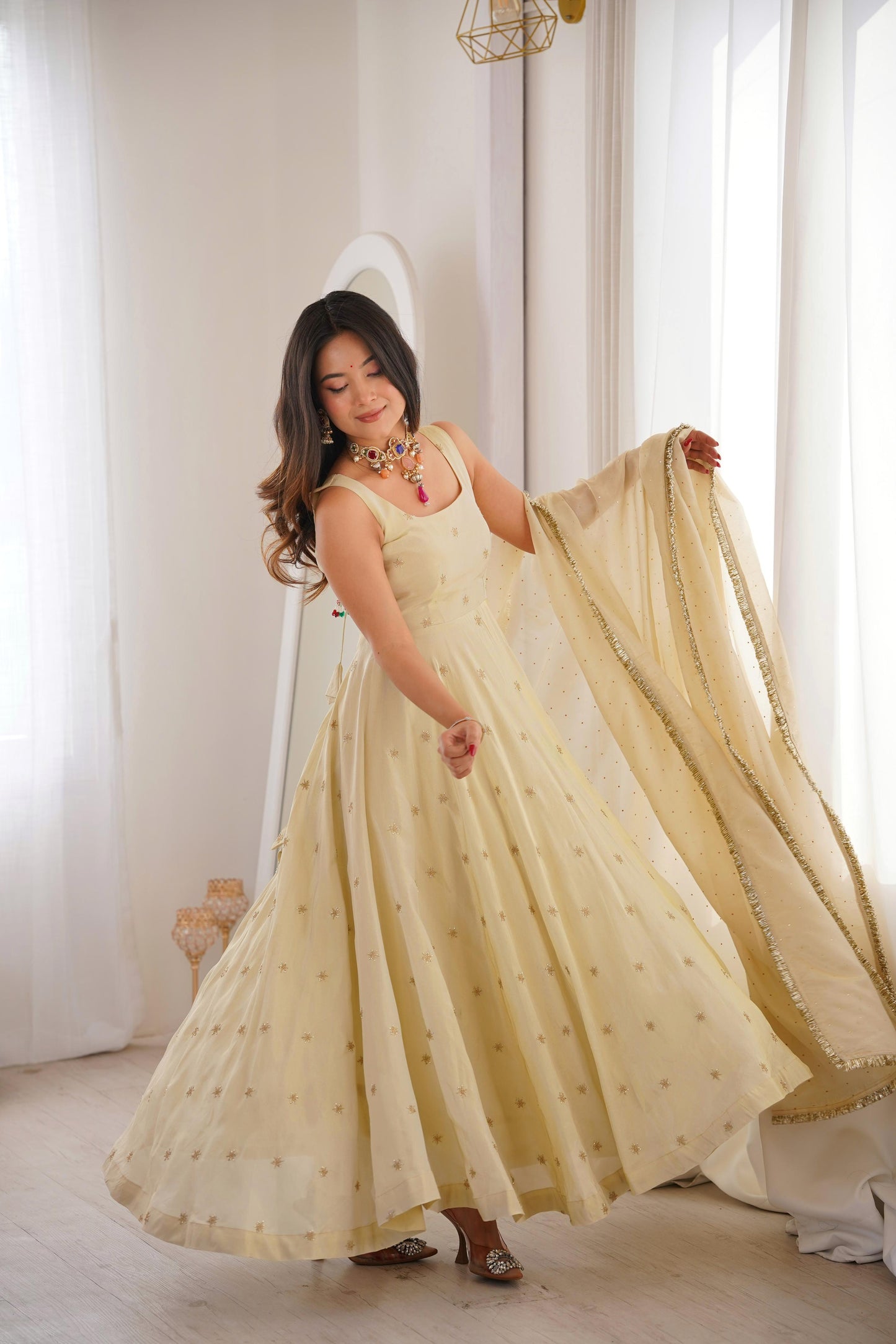 Cosmos Gold With Embroidery Work Gown And Dupatta Set in Germany