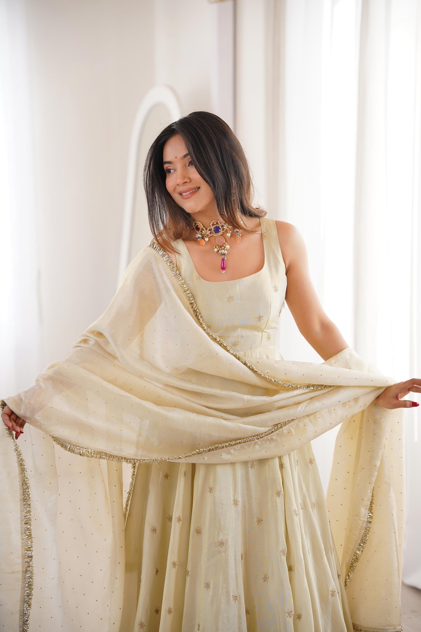 Cosmos Gold With Embroidery Work Gown And Dupatta Set in Germany