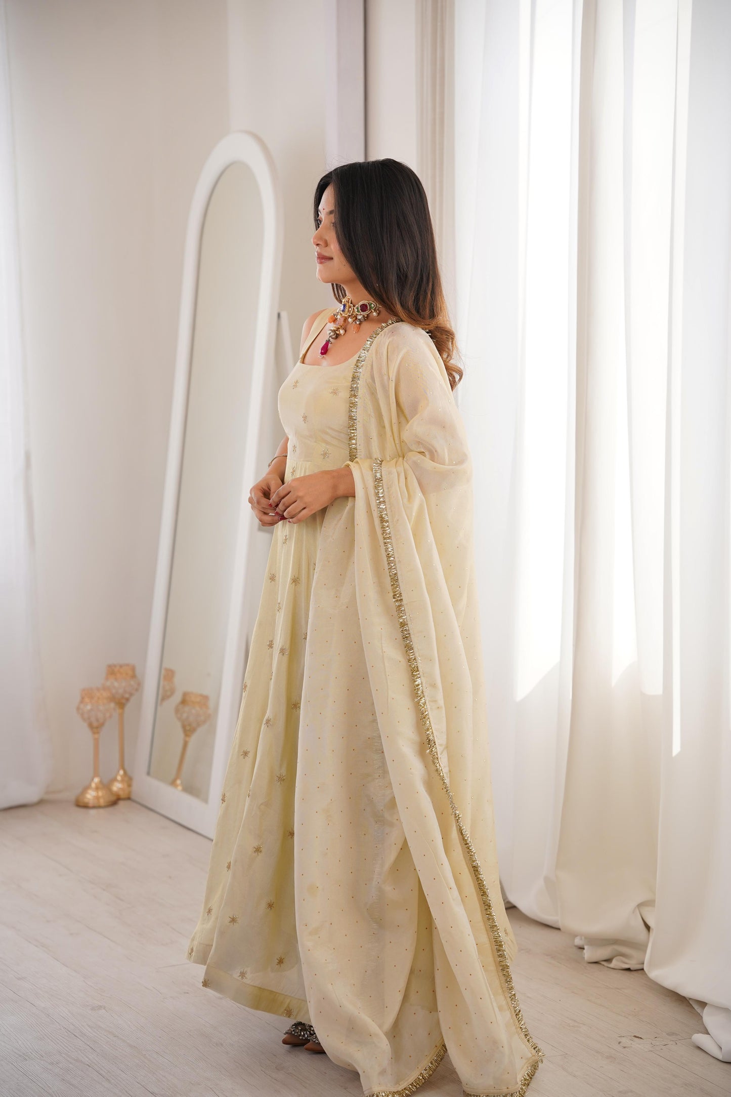 Cosmos Gold With Embroidery Work Gown And Dupatta Set in Germany