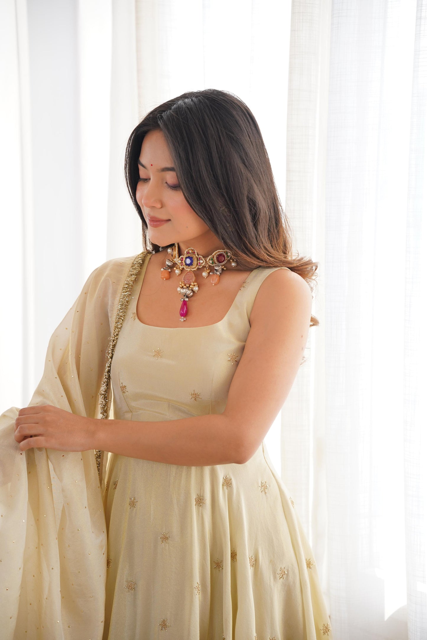 Cosmos Gold With Embroidery Work Gown And Dupatta Set in Germany