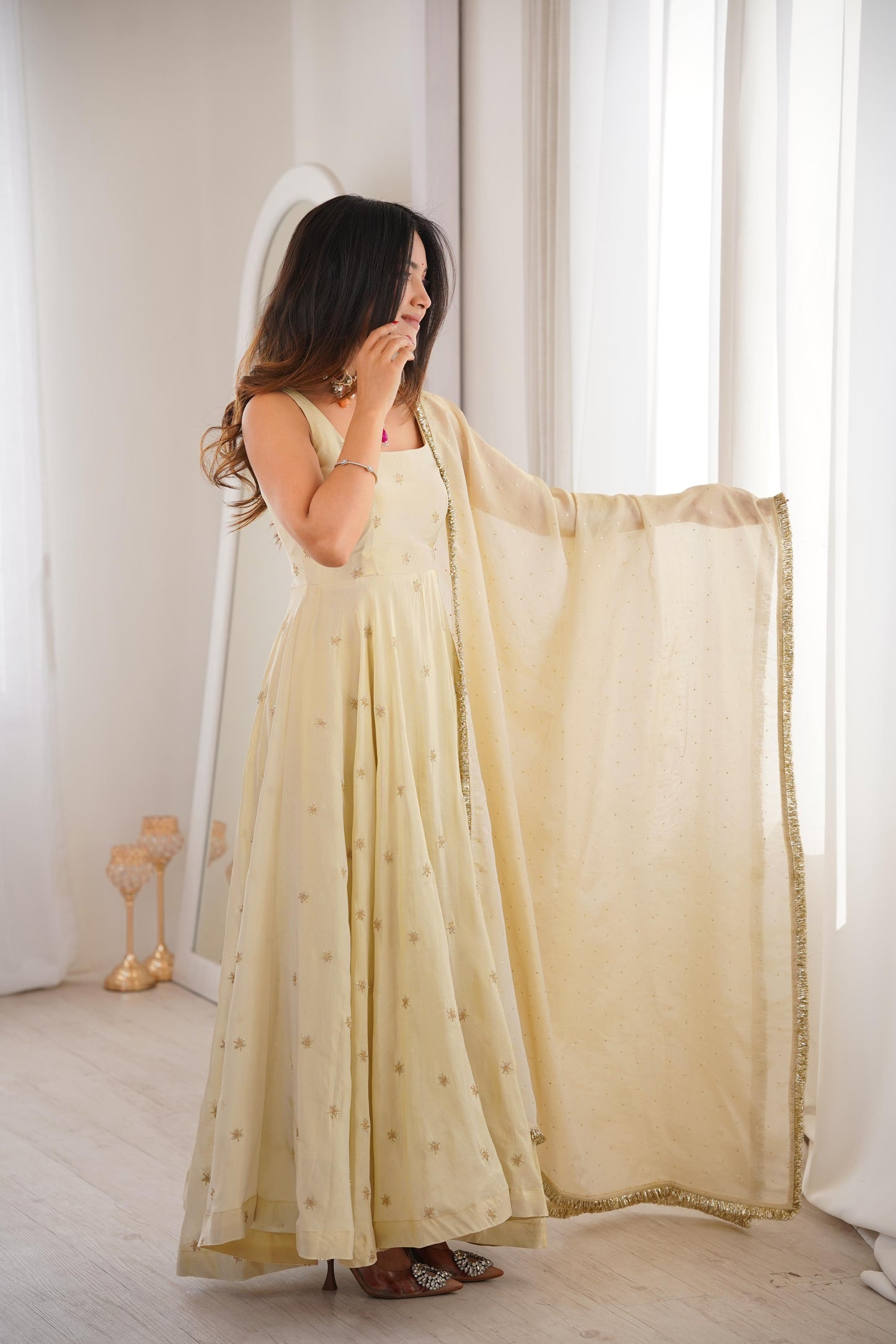 Cosmos Gold With Embroidery Work Gown And Dupatta Set in Germany
