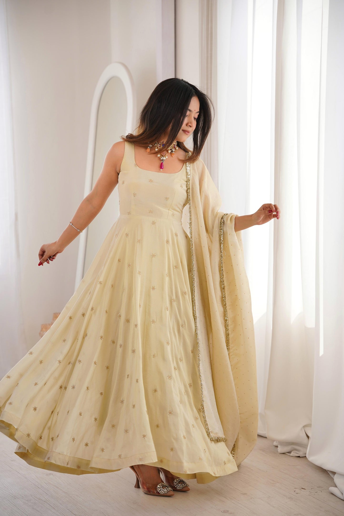 Cosmos Gold With Embroidery Work Gown And Dupatta Set in Germany