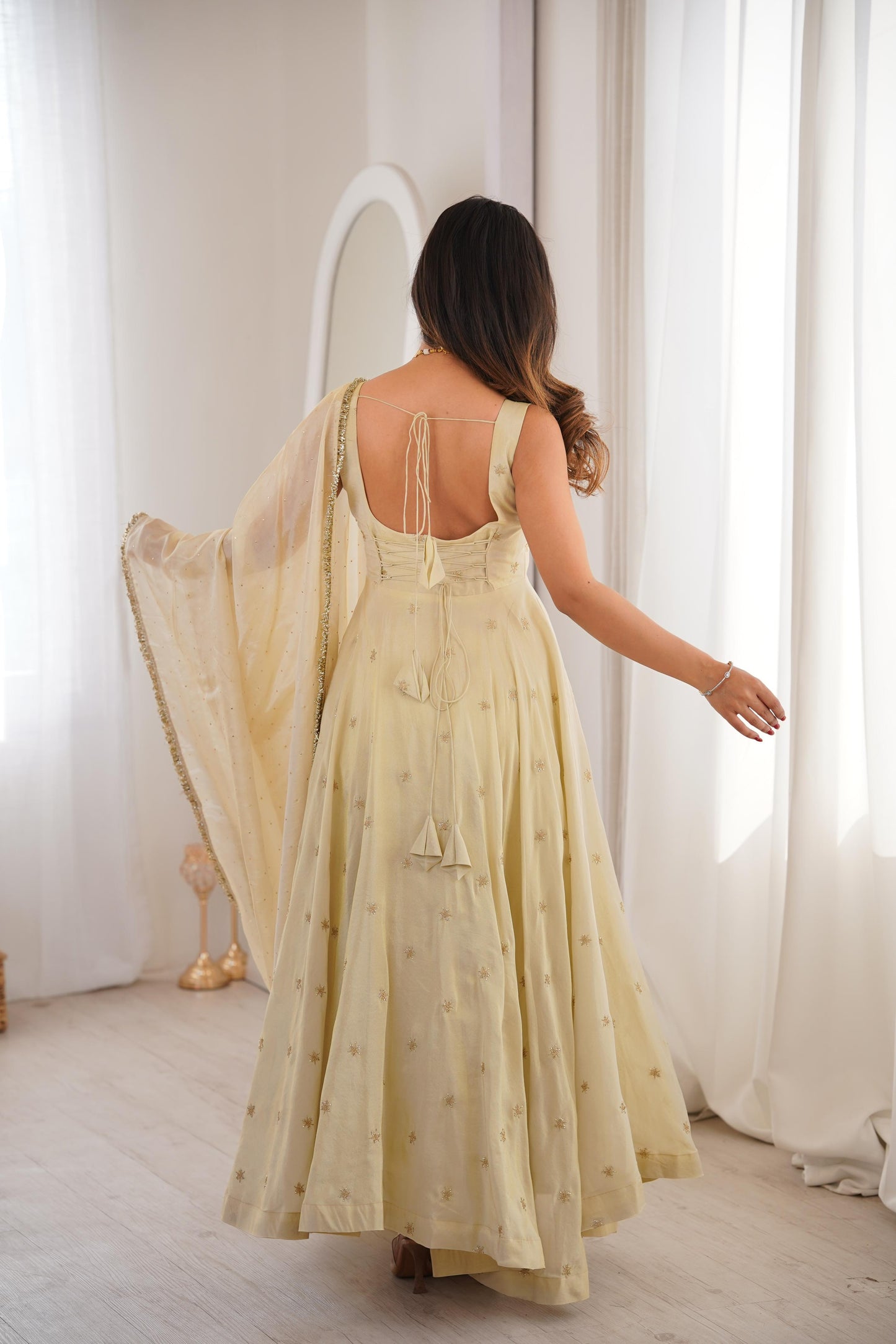 Cosmos Gold With Embroidery Work Gown And Dupatta Set in Germany