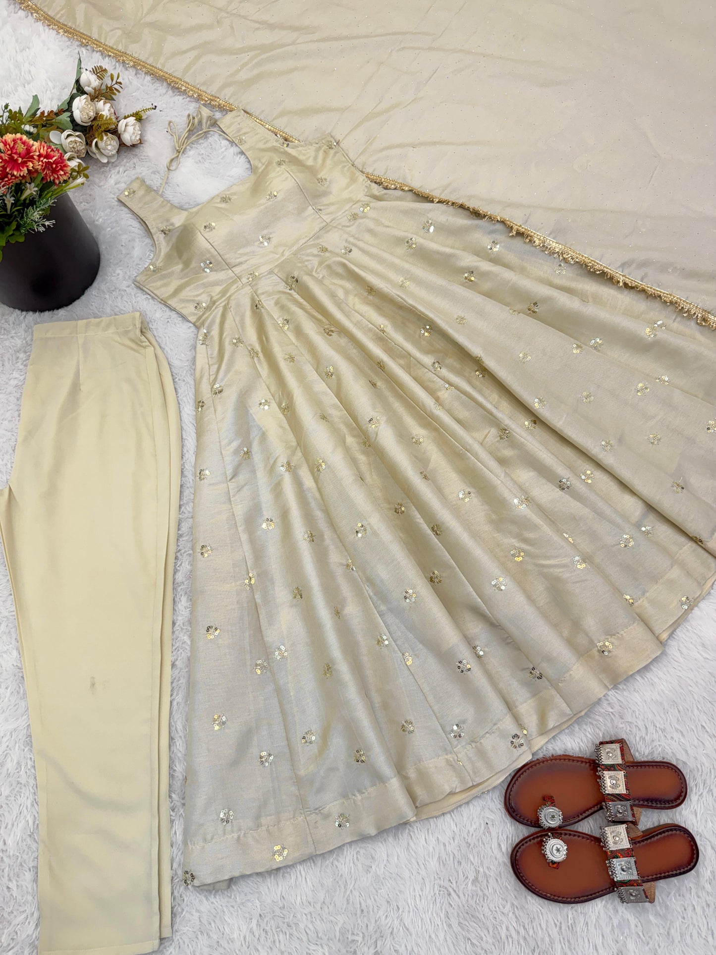 Cosmos Gold With Embroidery Work Gown And Dupatta Set in Germany
