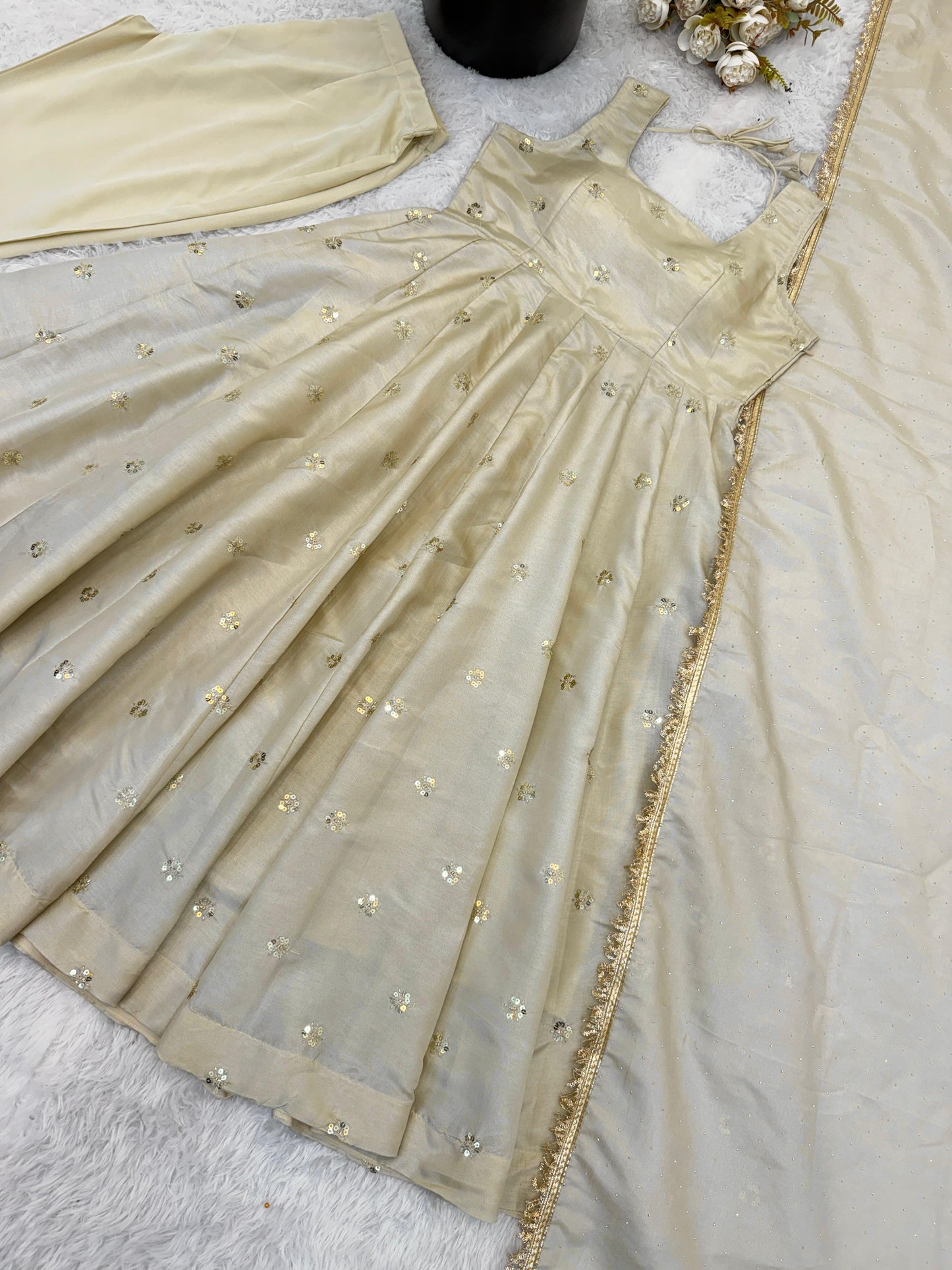 Cosmos Gold With Embroidery Work Gown And Dupatta Set in Germany
