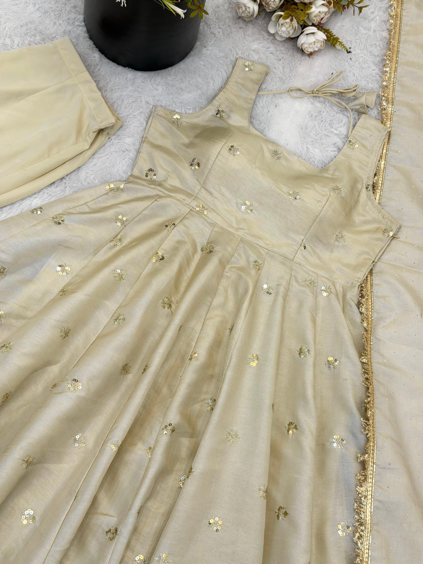 Cosmos Gold With Embroidery Work Gown And Dupatta Set in Germany