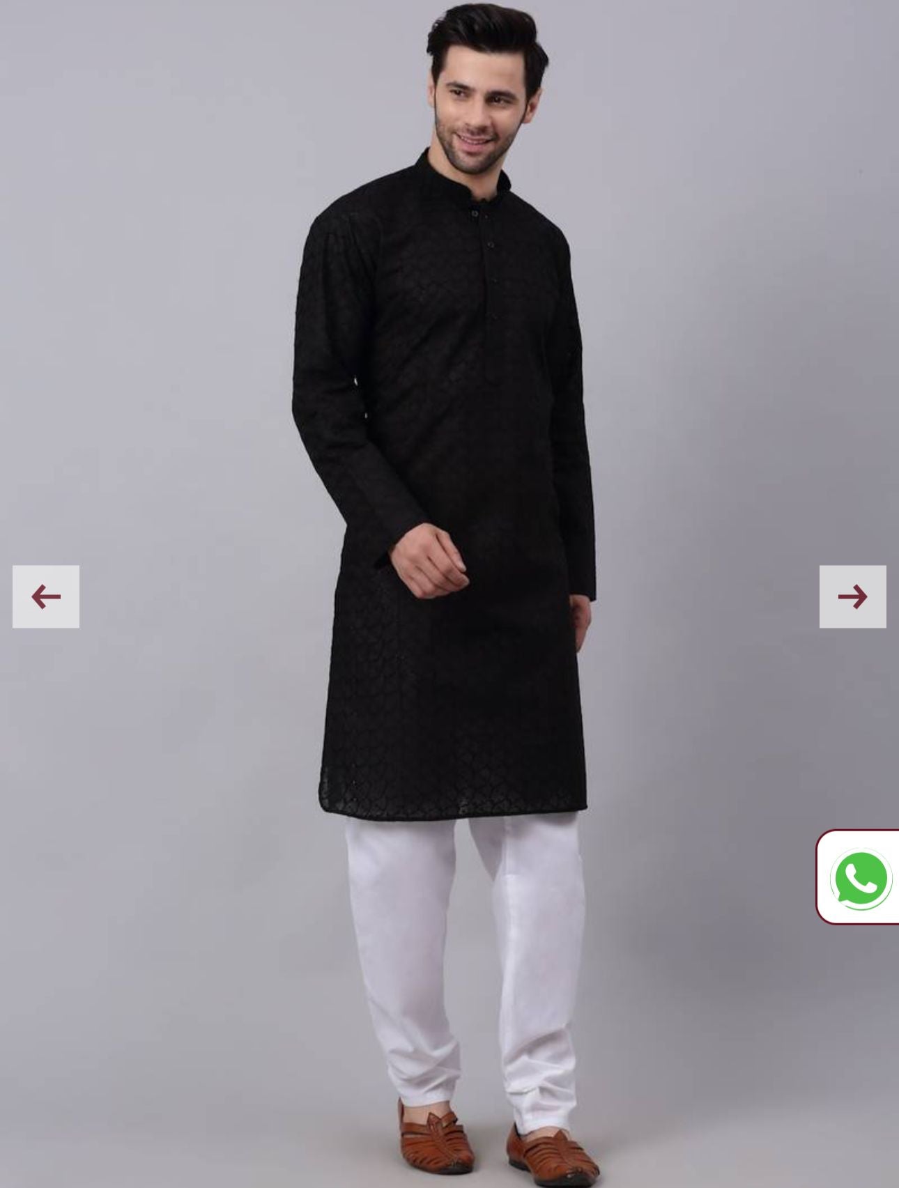Men Black Chikankari Cotton Kurta Set in Germany