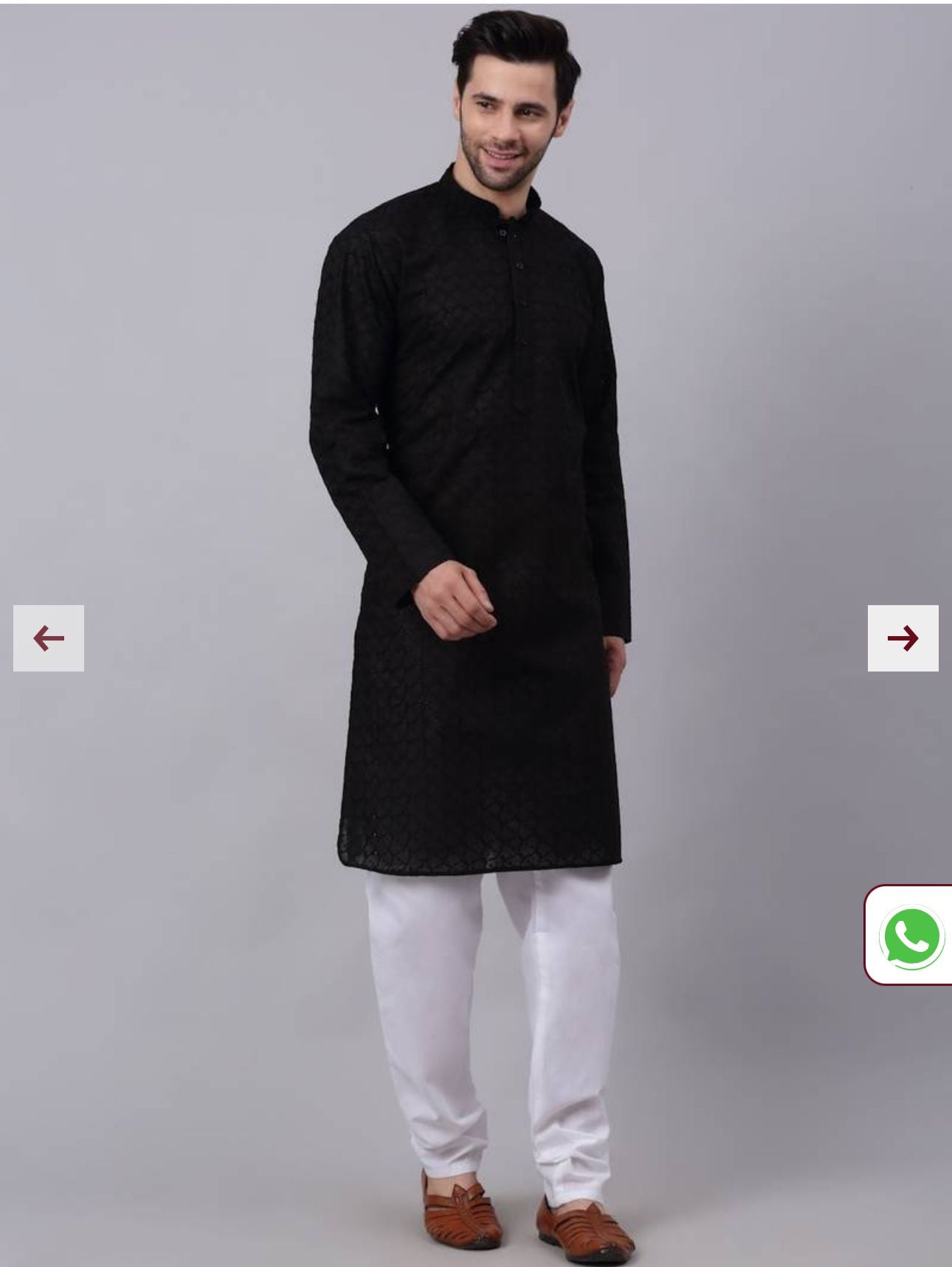 Men Black Chikankari Cotton Kurta Set in Germany