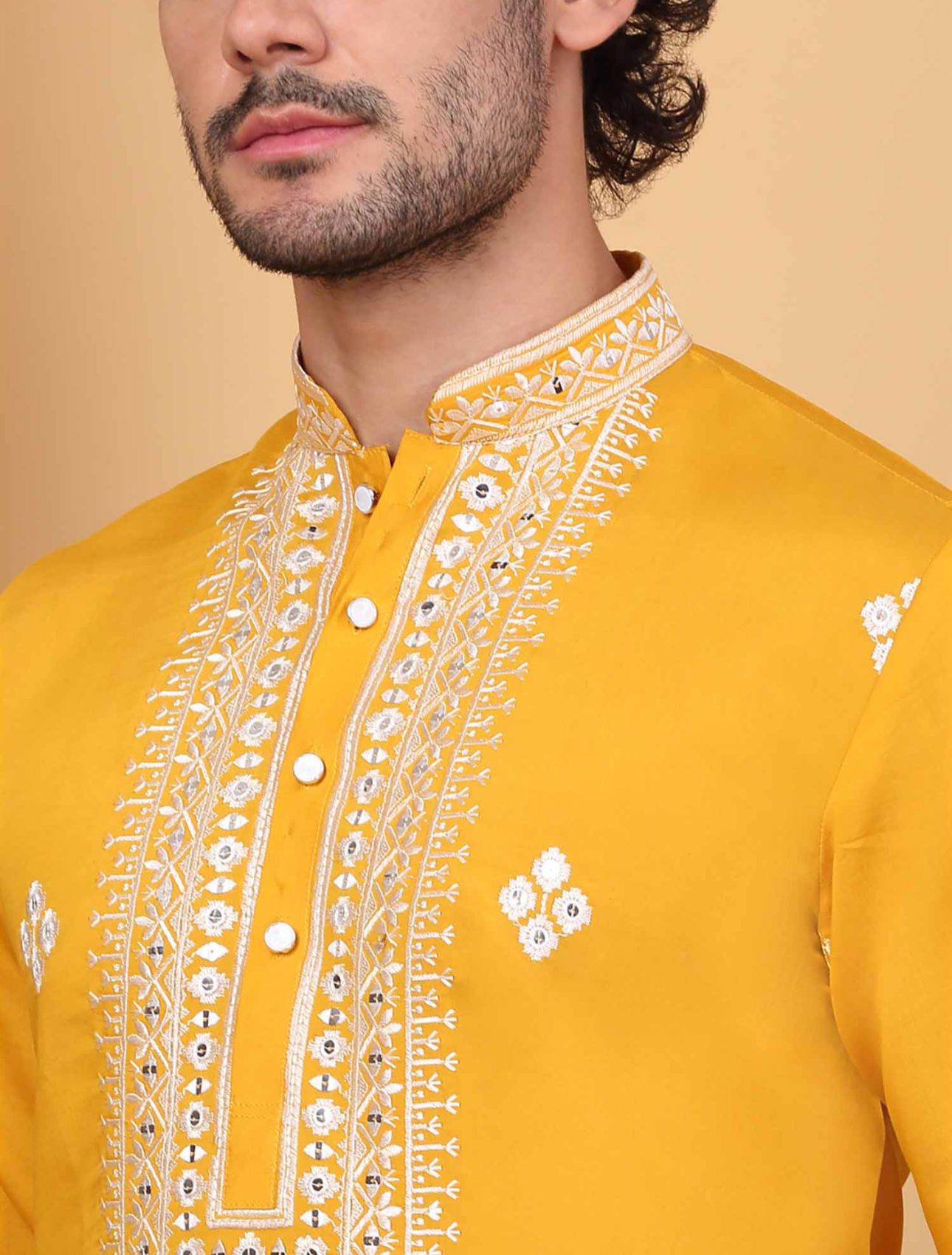 Men Yellow Embroidered Kurta with Trouser with Stole in Germany