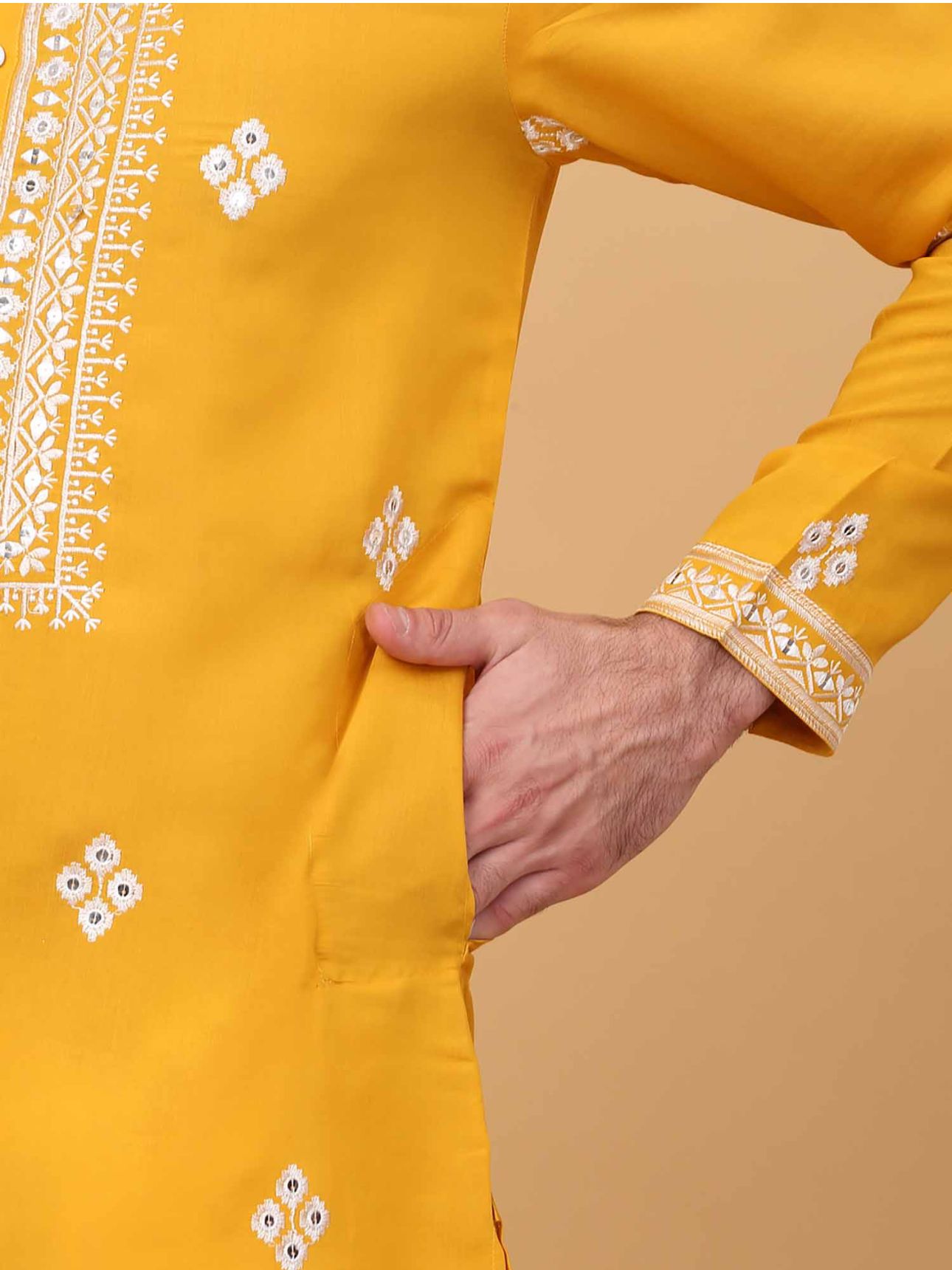 Men Yellow Embroidered Kurta with Trouser with Stole in Germany