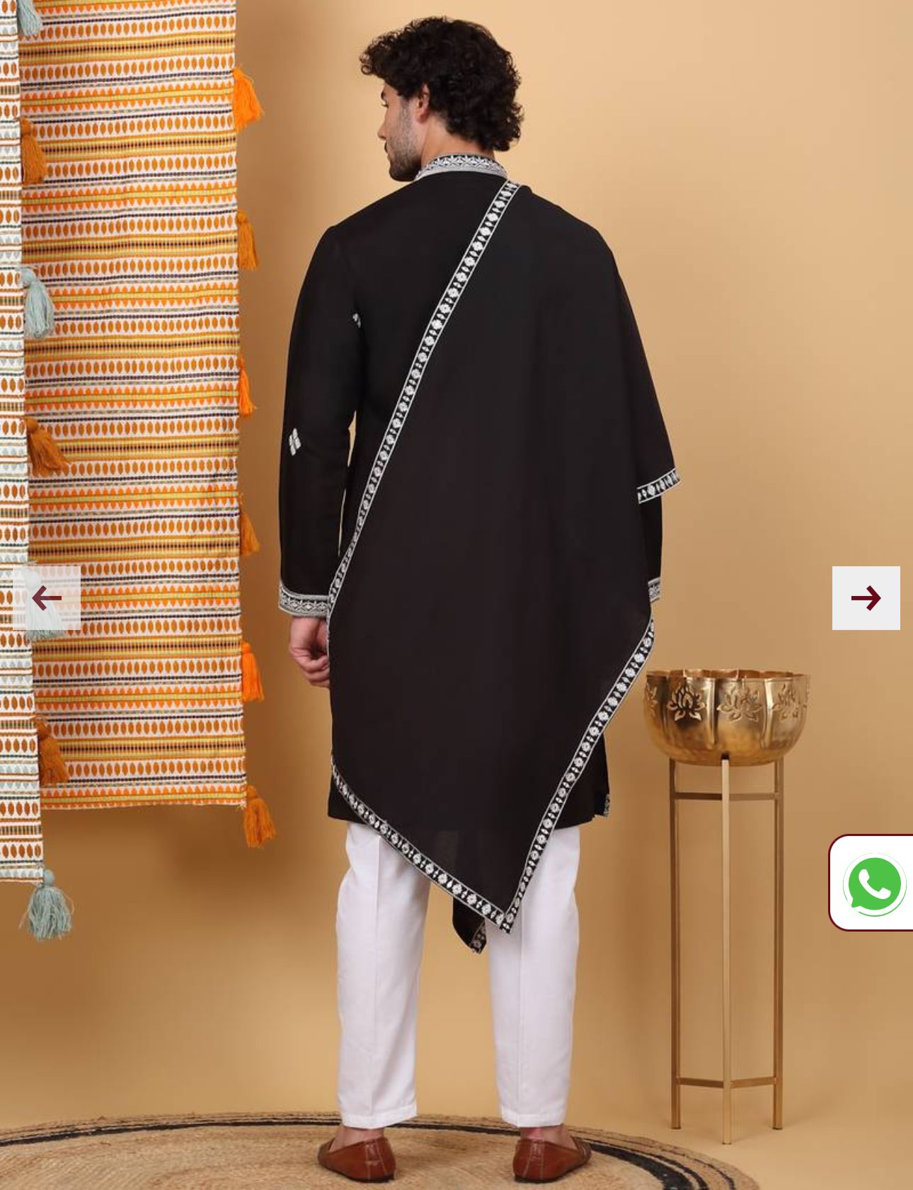 Men Cotton Silk Ethnic Motifs Embroidered Black Kurta And Trouser With Stole in Berlin