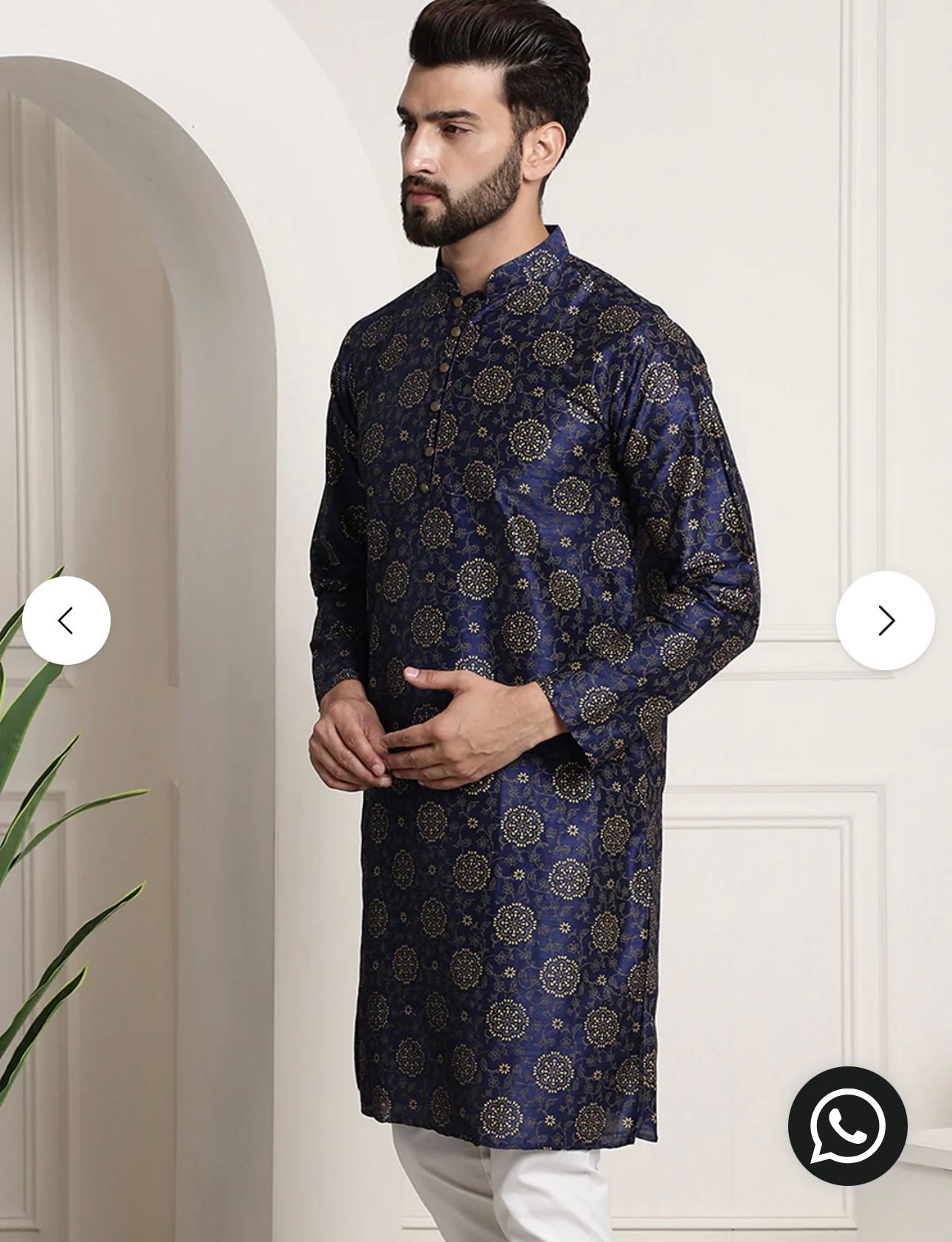 MEN'S SILK BLEND NAVY BLUE PRINTED LONG KURTA WITH PAJAMA IN GERMANY