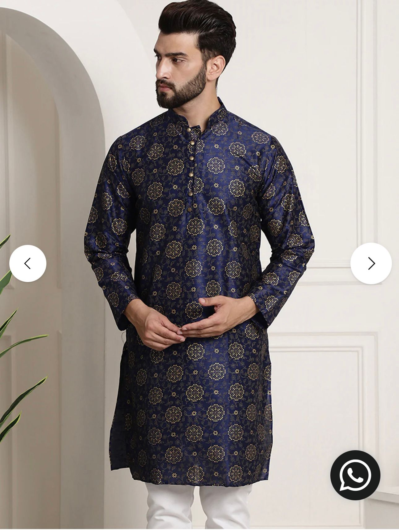 MEN'S SILK BLEND NAVY BLUE PRINTED LONG KURTA WITH PAJAMA IN GERMANY