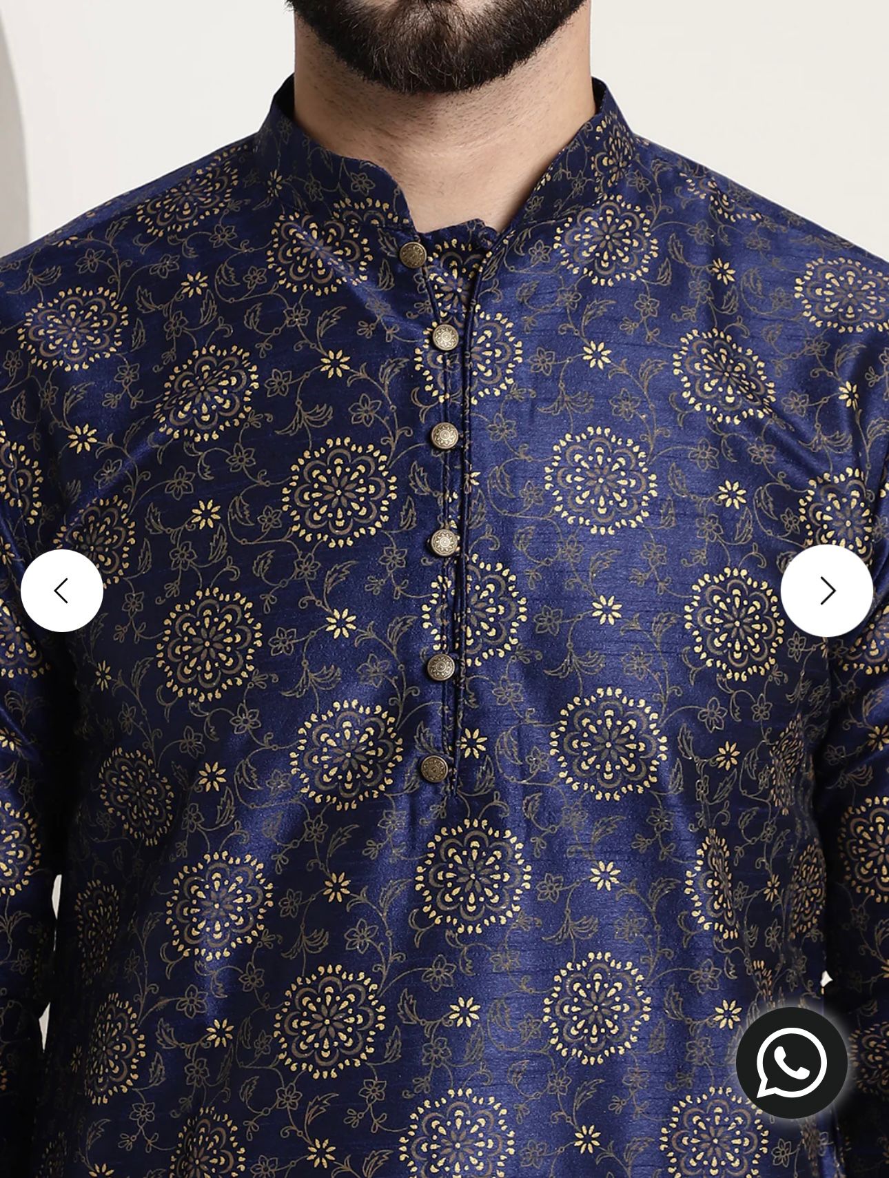 MEN'S SILK BLEND NAVY BLUE PRINTED LONG KURTA WITH PAJAMA IN GERMANY