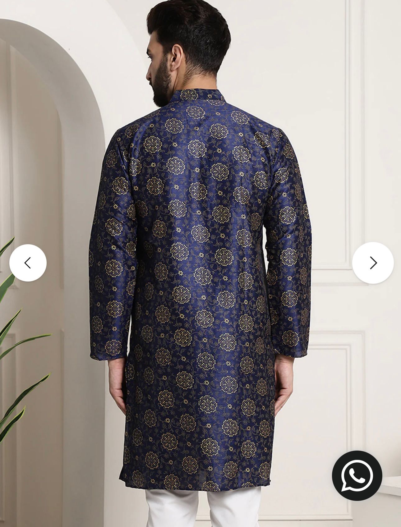 MEN'S SILK BLEND NAVY BLUE PRINTED LONG KURTA WITH PAJAMA IN GERMANY