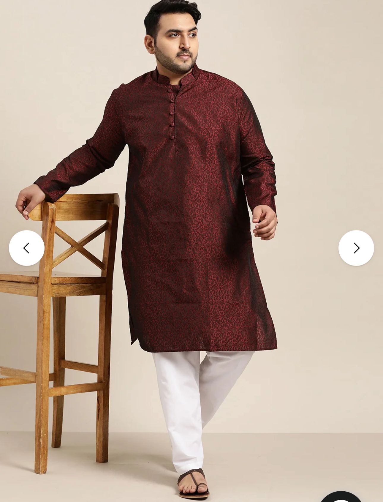 Men's Silk Blend Maroon Self Design ONLY Long Kurta in Berlin