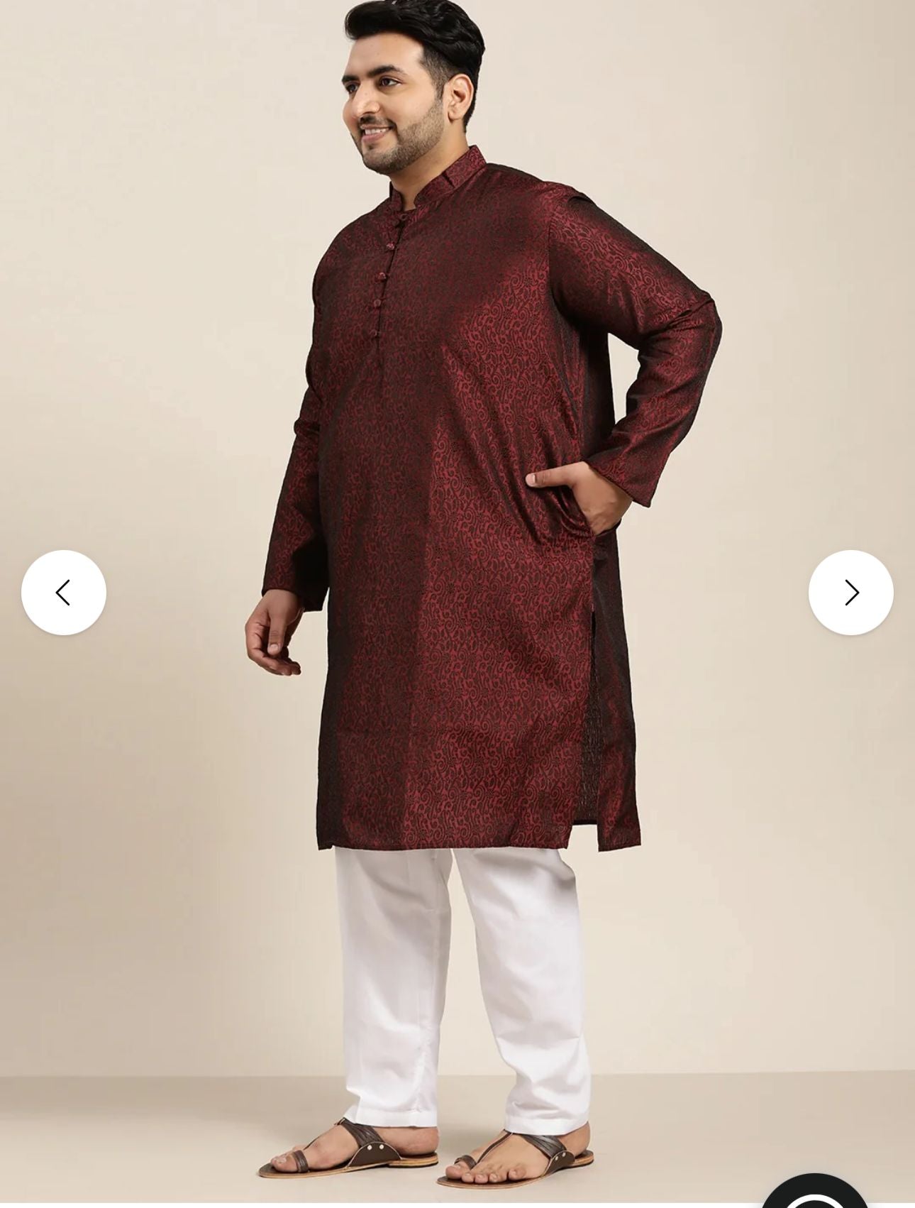Men's Silk Blend Maroon Self Design ONLY Long Kurta in Berlin